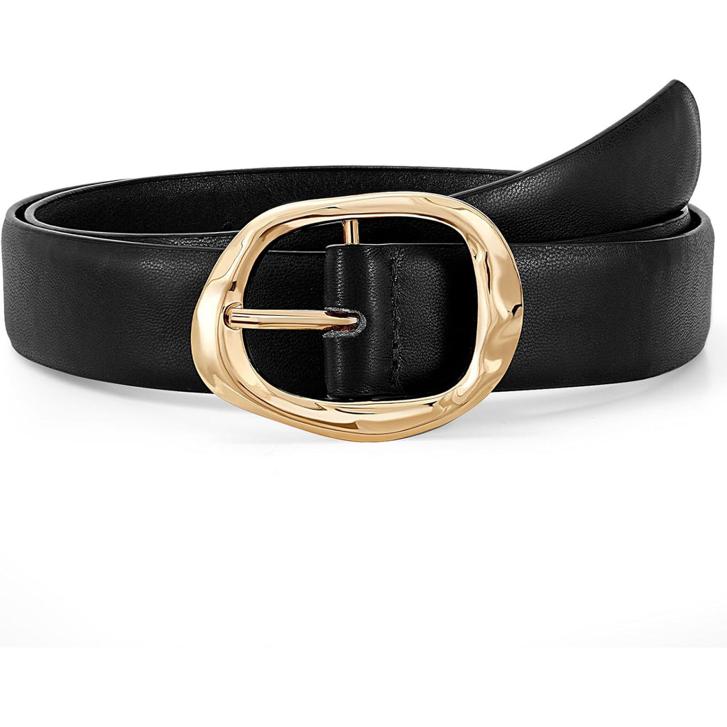 JASGOOD Women Leather Belt for Jeans Pants Ladies Casual Waist Belt Fashion Women Belt with Gold Buckle