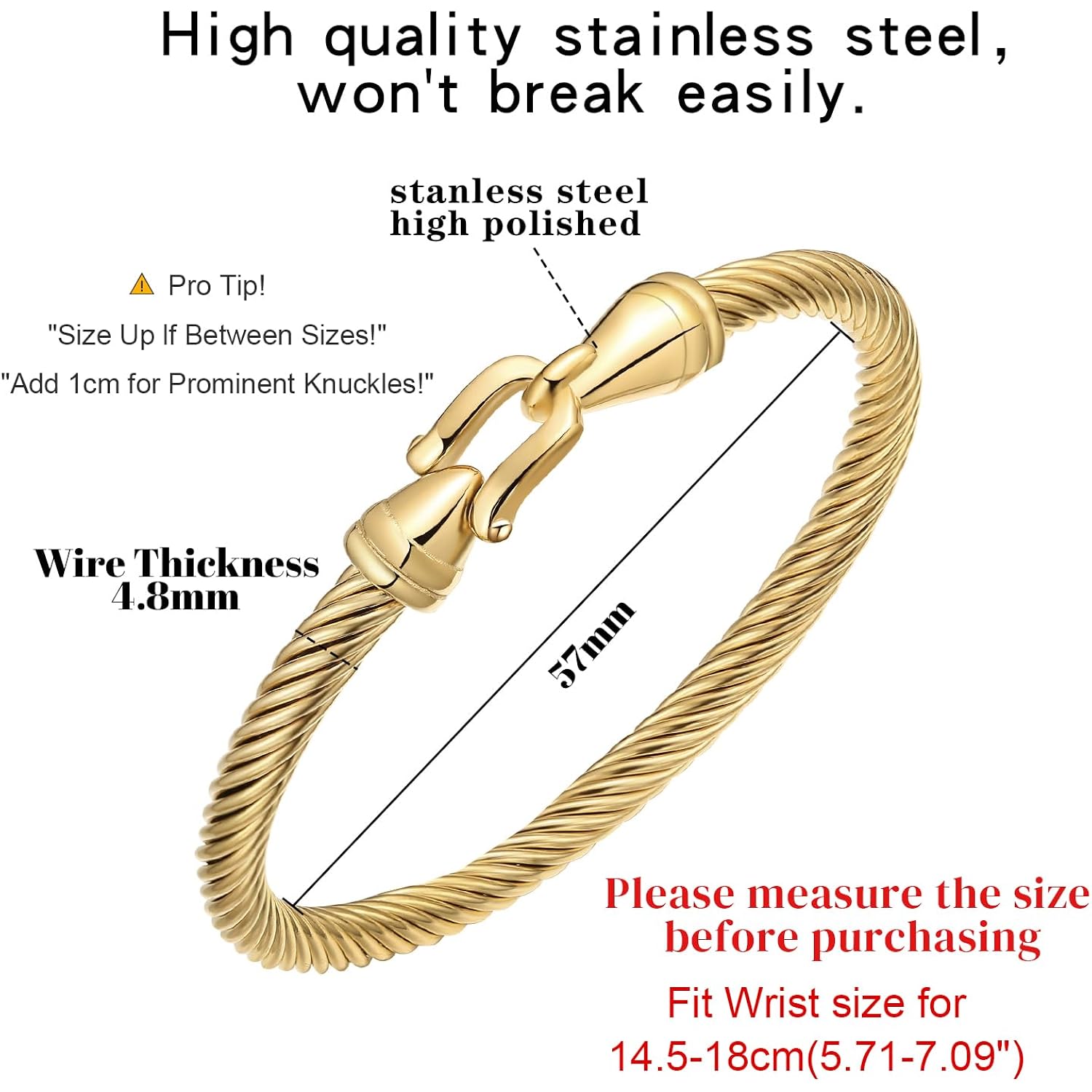 Stainless Steel Twisted Cable Wire Bracelets with Hook Clasp Stylish Roman Digital Bangle Bracelet for Women