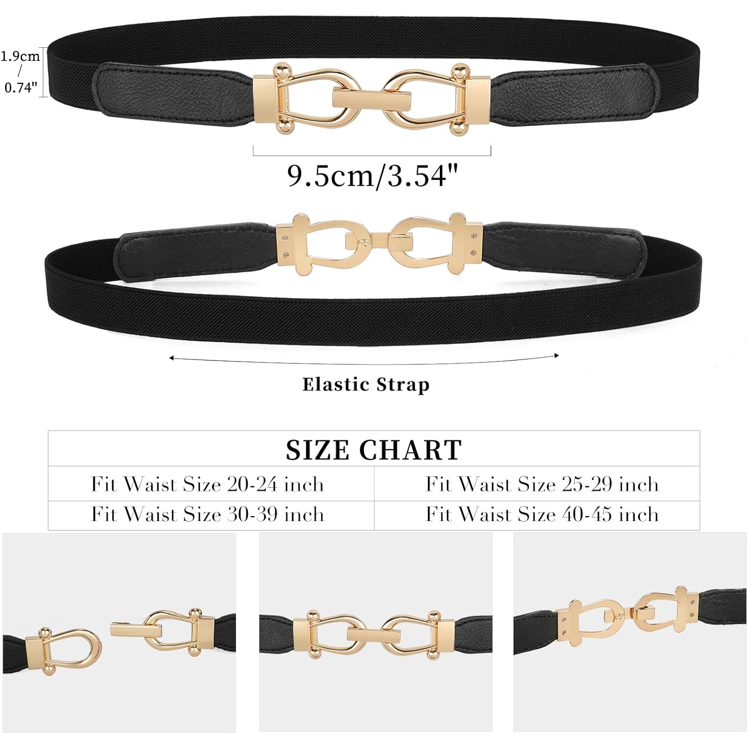 JASGOOD Women Skinny Elastic Belt for Dresses,Thin Retro Stretch Waist Belt with Golden Buckle