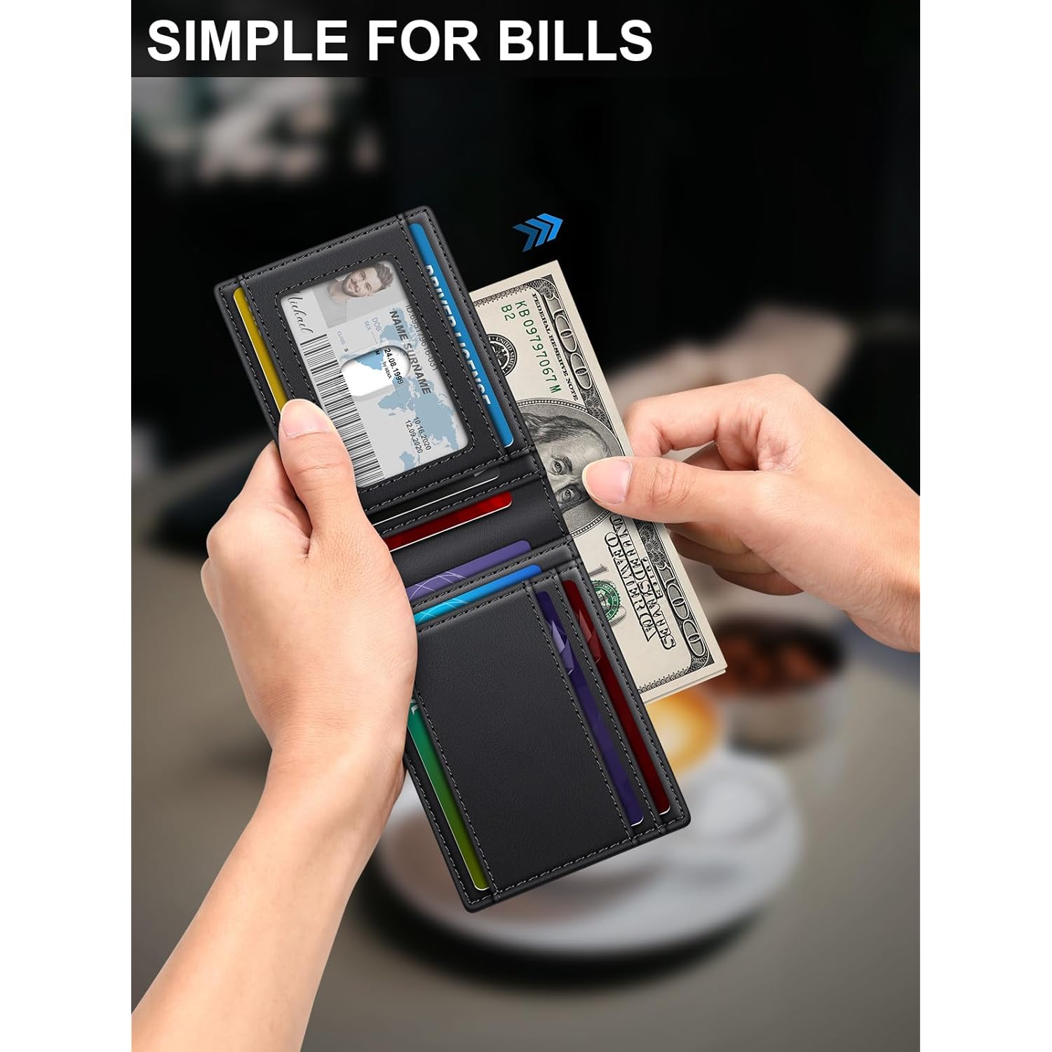 Wallet for Men Slim Leather Wallets for 13-17 Cards, RFID Blocking Thin Card Holder Wallet with ID Window & Large Capacity Cash Slot, Minimalist Bifold Small Wallet for Front Pocket, Gift for Men