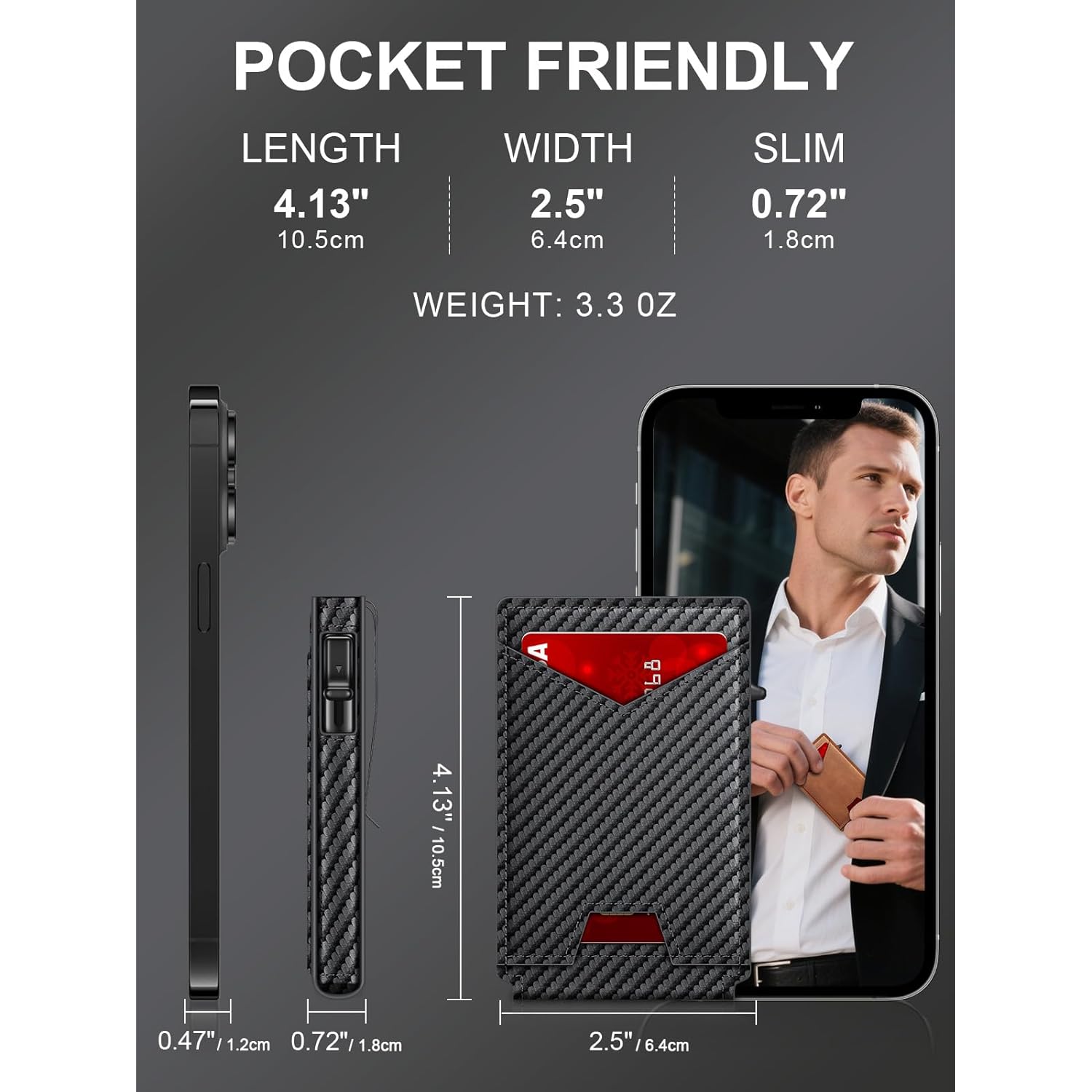 Wallet for Men RFID Wallet with Money Clip, Slim Pop Up Card Holder for 10-12 Cards, Minimalist Smart Credit Card Case with ID Window, Bifold Metal Wallet for Front Pocket, Gifts for Men