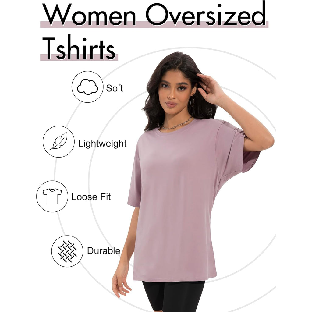 3/4 Pack Oversized Tshirts for Women, Loose Fit Crew Neck Summer Baggy Tops Workout Tees Plus Size T Shirts
