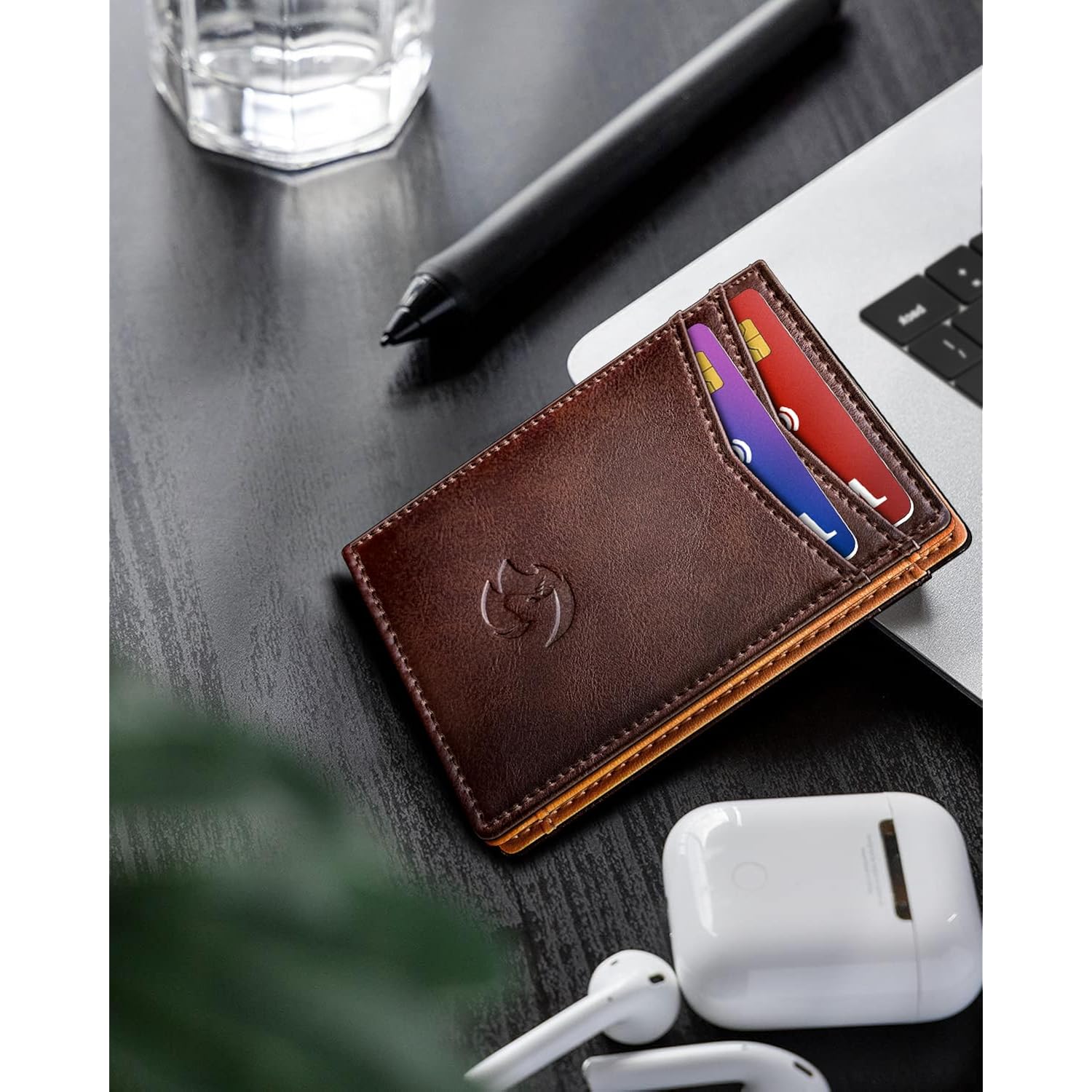 Magnetic Closure Slim Wallet for Men with Money Clip Gift Boxed,Genuine Leather Front Pocket Wallet, 3.9"x 2.7", RFID Blocking