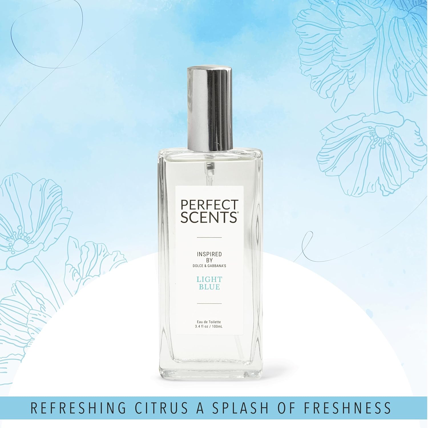 Perfect Scents Fragrances | Inspired by D&G’s Light Blue | Women’s Eau de Toilette | CLEAN, Vegan, Paraben, Phthalate Free | Never Tested on Animals | 3.4 Fl Oz