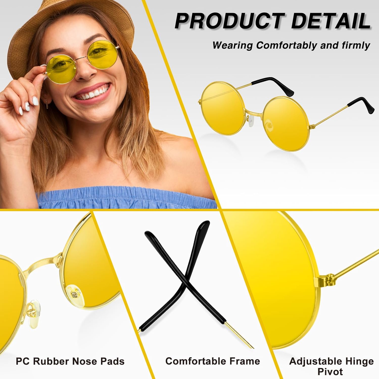 4/8/10/12/20/28 Pairs Hippie Sunglasses Round Hippie Glasses 70s Party Decorations Multicolored Glasses for Women