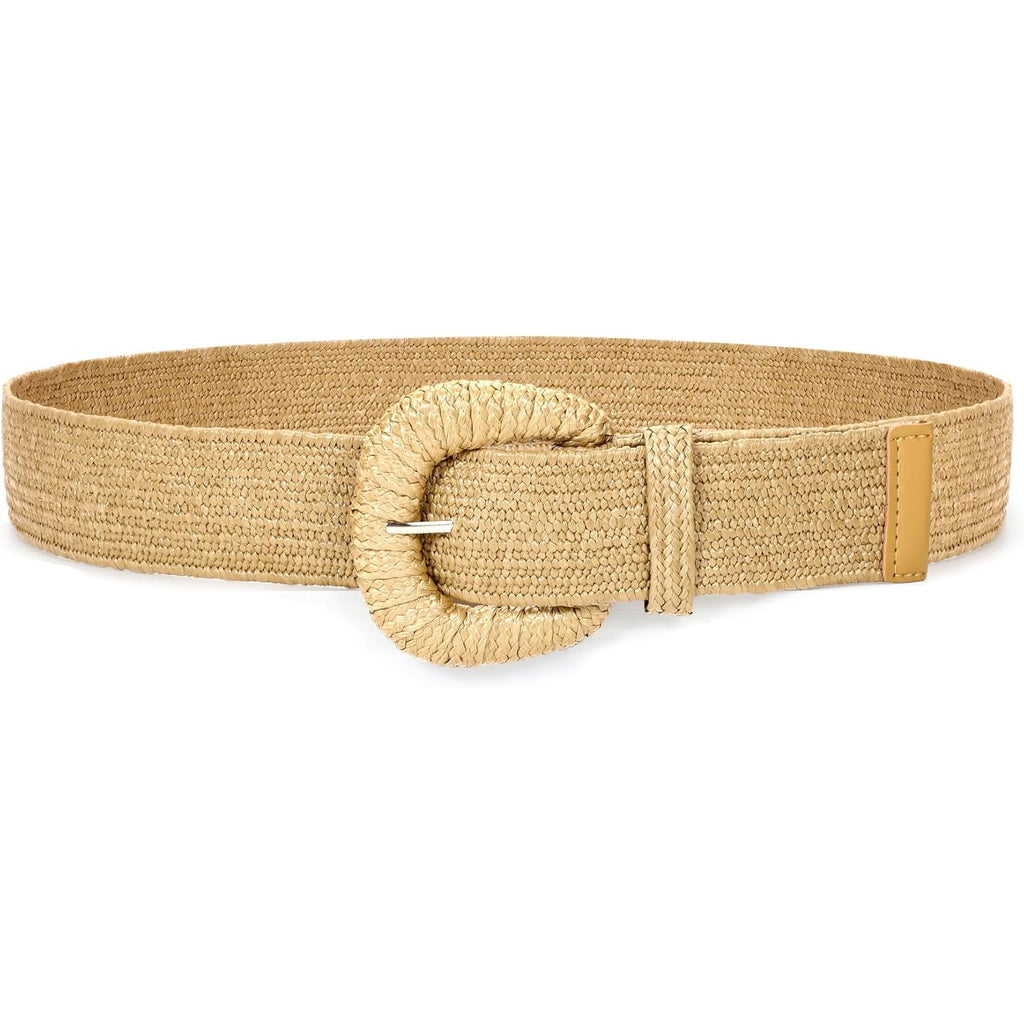 Straw Woven Elastic Belt for Women Stretchy Belts for Dress Fashion Boho Waist Belt Rattan Raffia Ladies Belts