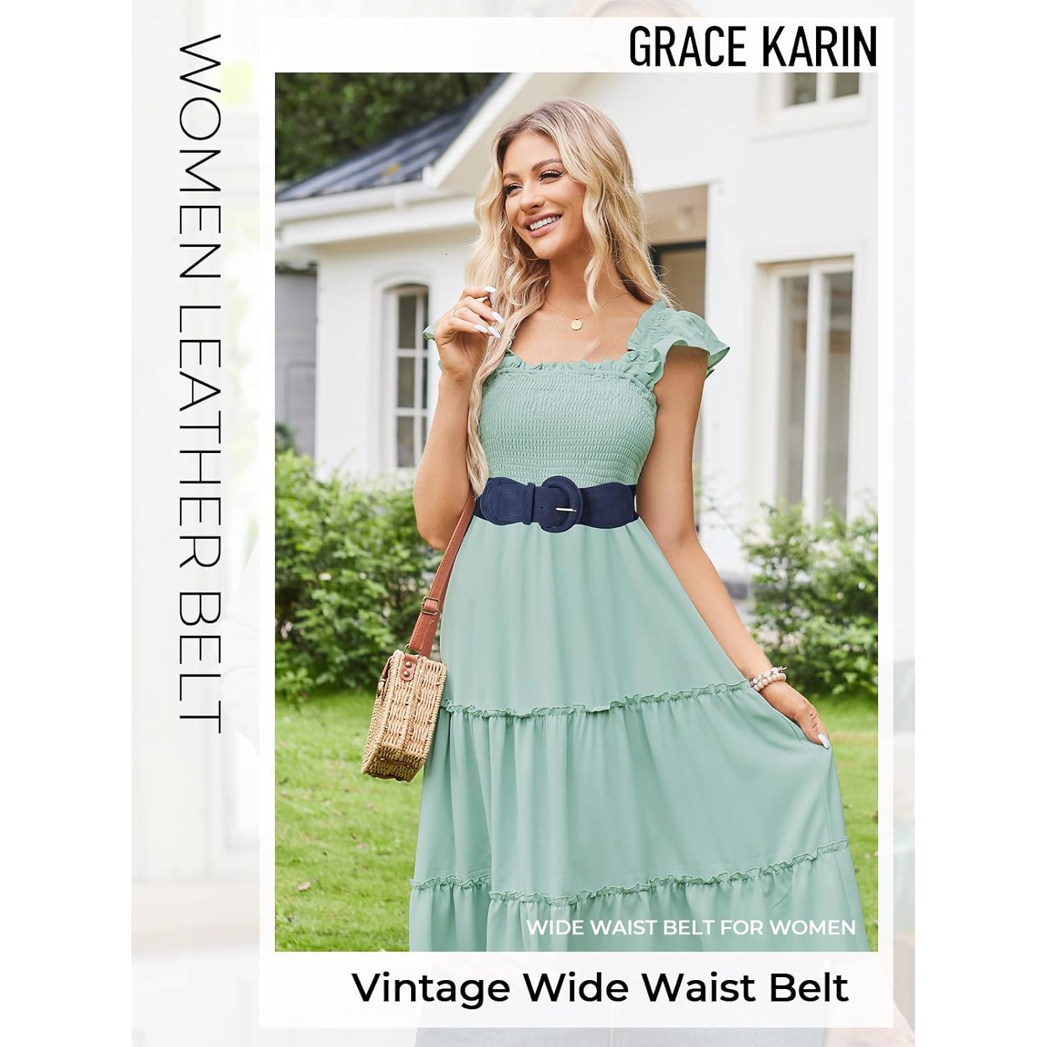 GRACE KARIN Women's Suede Elastic Belt Wide Stretchy Belt Vintage Chunky Buckle Belts S-XXL