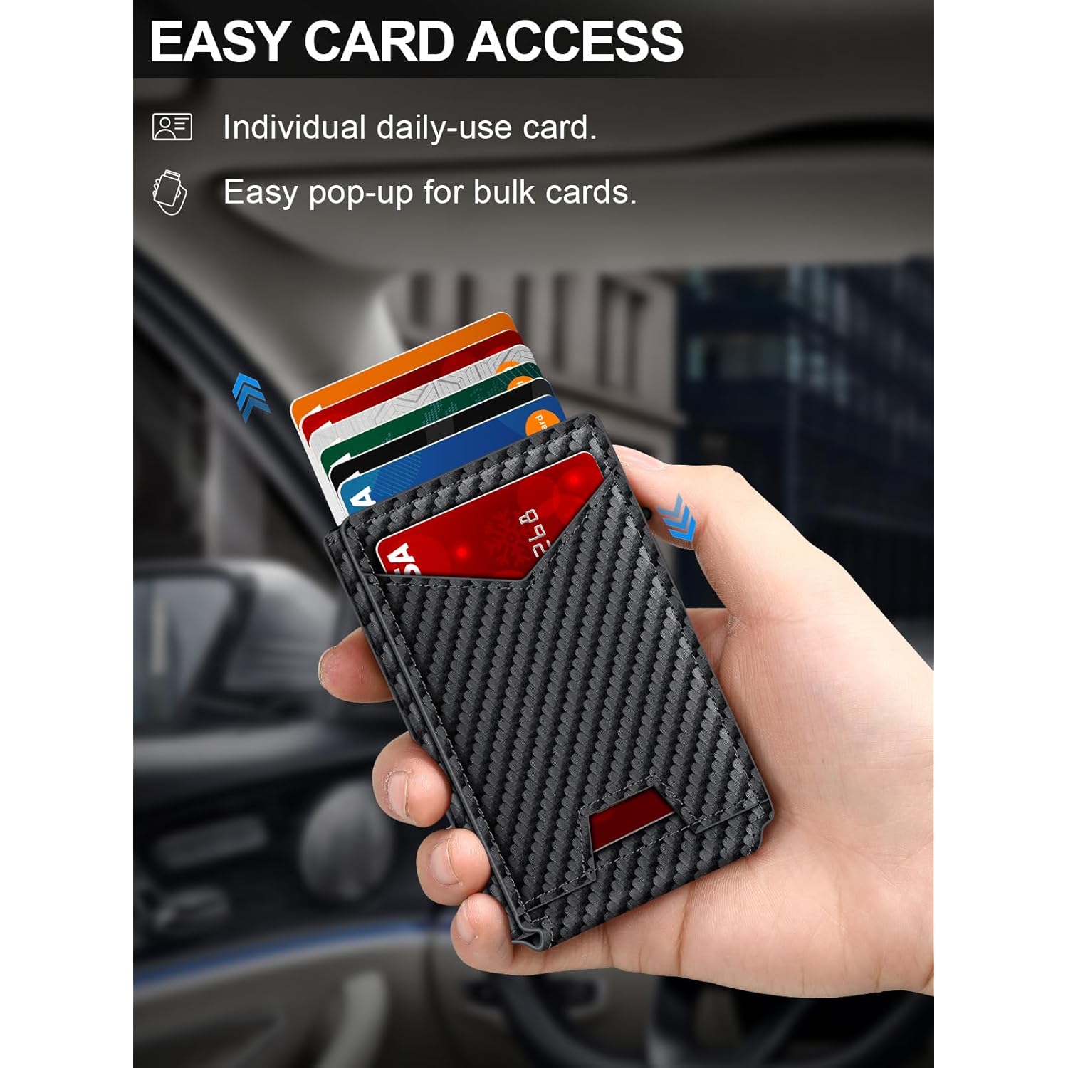 Wallet for Men RFID Wallet with Money Clip, Slim Pop Up Card Holder for 10-12 Cards, Minimalist Smart Credit Card Case with ID Window, Bifold Metal Wallet for Front Pocket, Gifts for Men