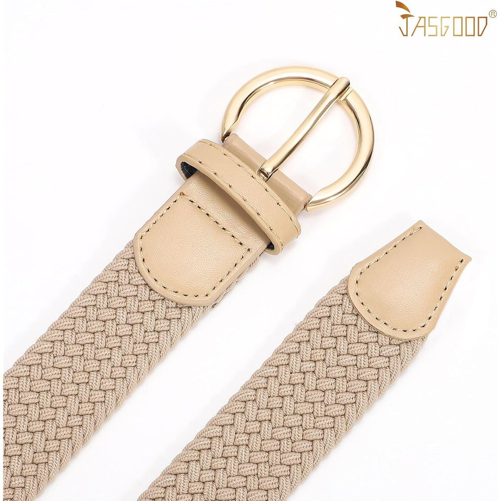 JASGOOD Women Braided Woven Elastic Stretch Belt Canvas Casual Belt for Jeans Pants