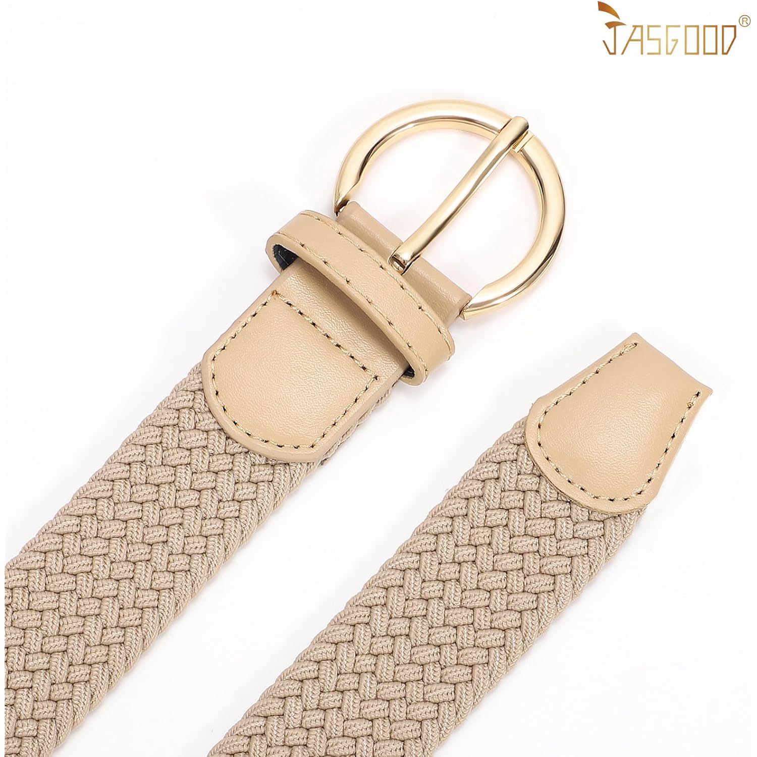 JASGOOD Women Braided Woven Elastic Stretch Belt Canvas Casual Belt for Jeans Pants