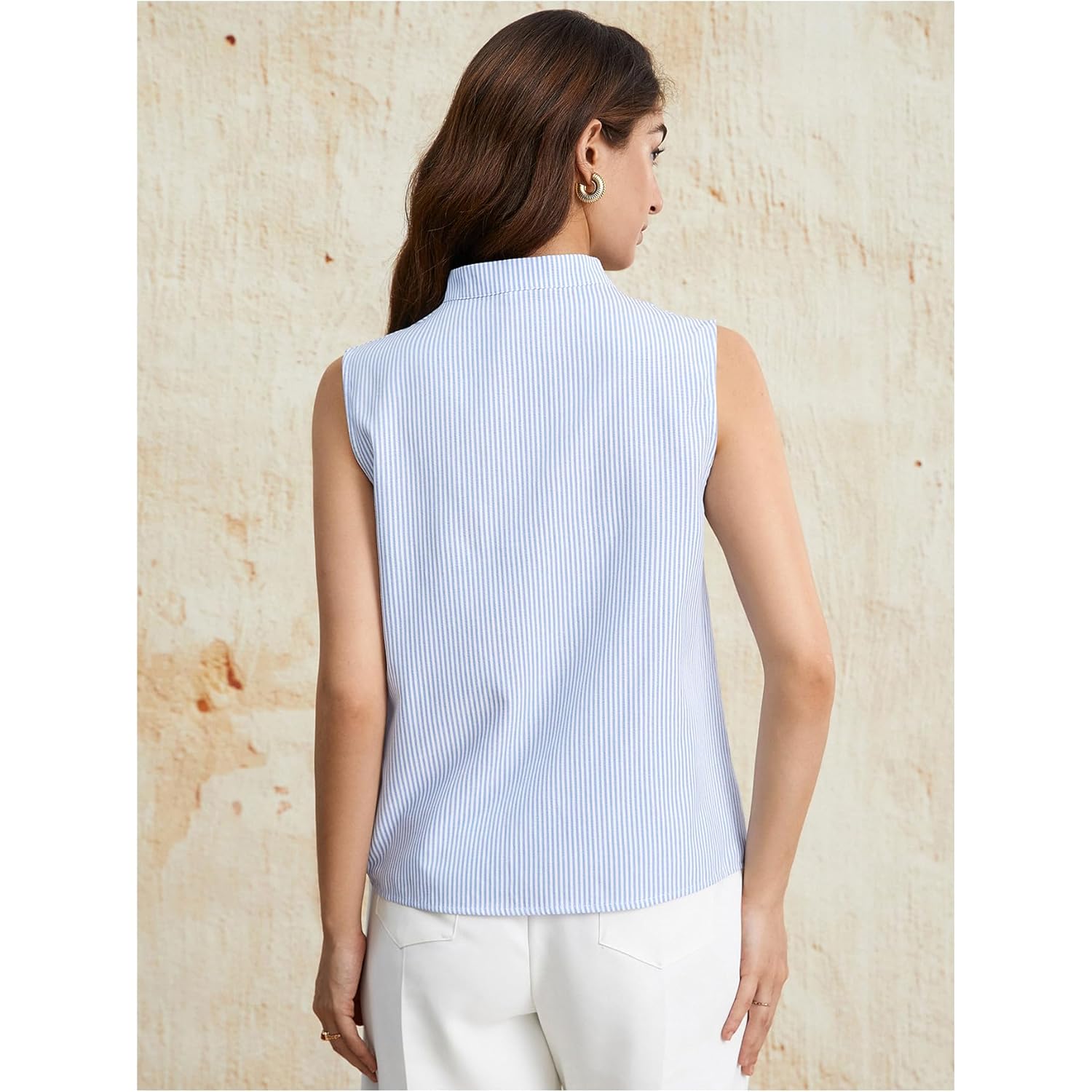 SOLY HUX Women's Work Outfits V Neck Sleeveless Blouses Summer Casual Tank Tops Business Office Dressy Striped Shirts