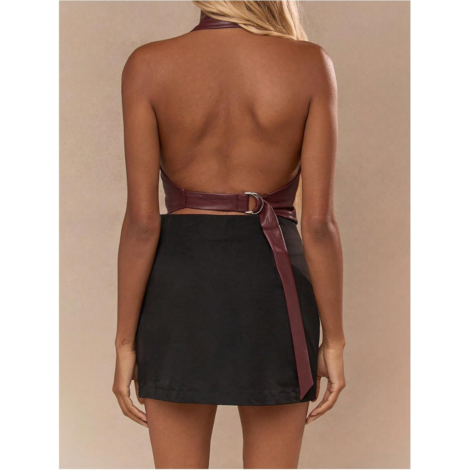 SOLY HUX Women's PU Leather Halter Tank Tops Sexy Deep V Neck Asymmetrical Vest Corset Party Clubwear