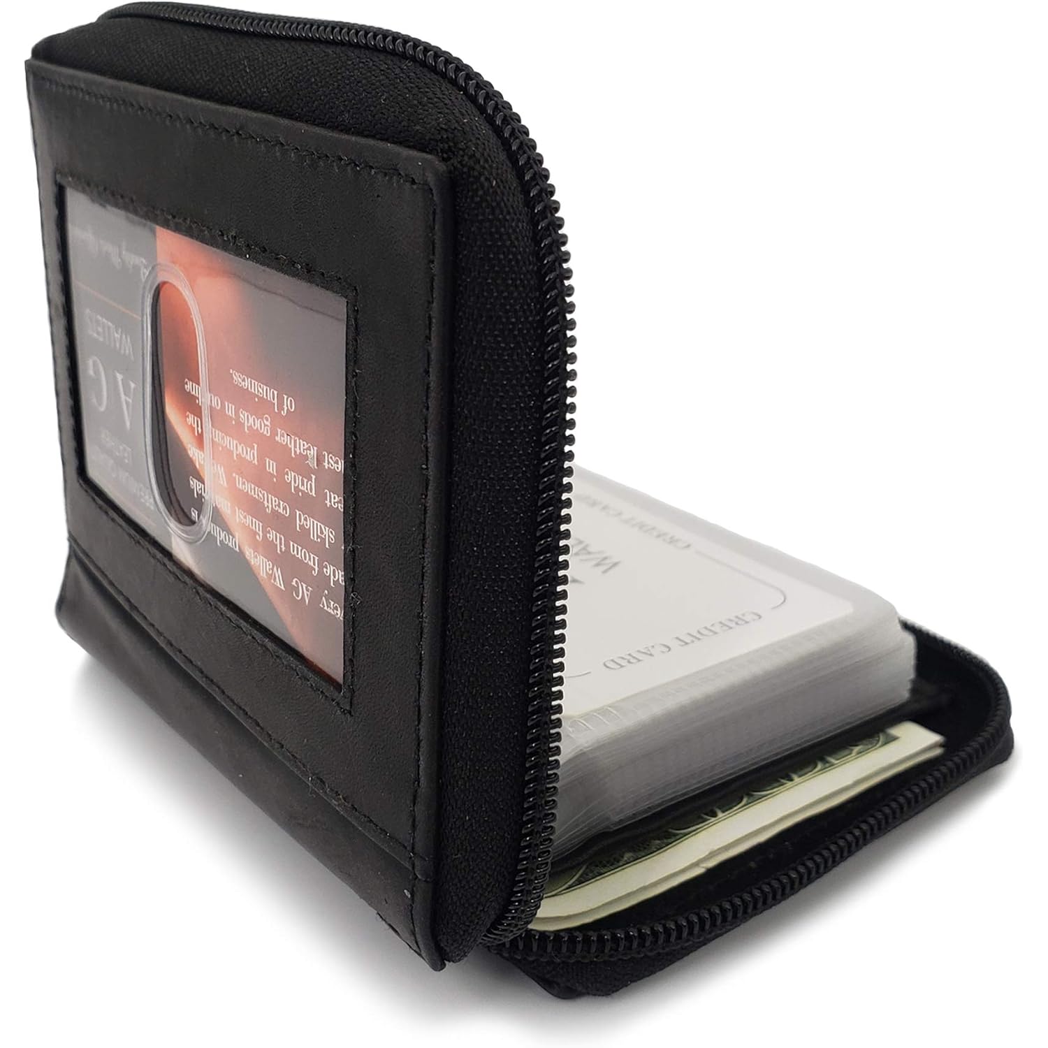 ag wallets Mens Zip Around Leather Wallet with Inserts (Black)
