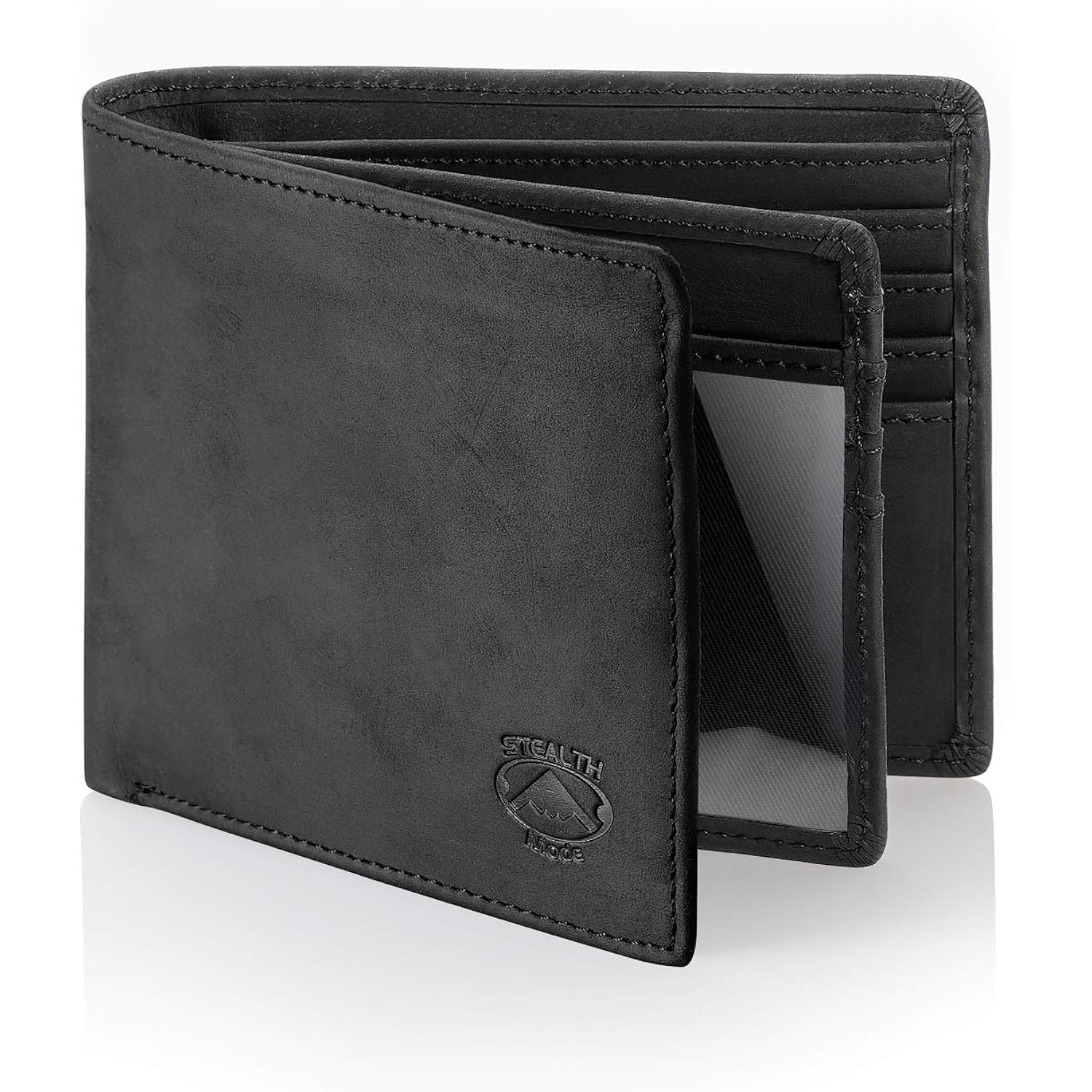 Stealth Mode Leather Bifold Wallet for Men With ID Window and RFID Blocking