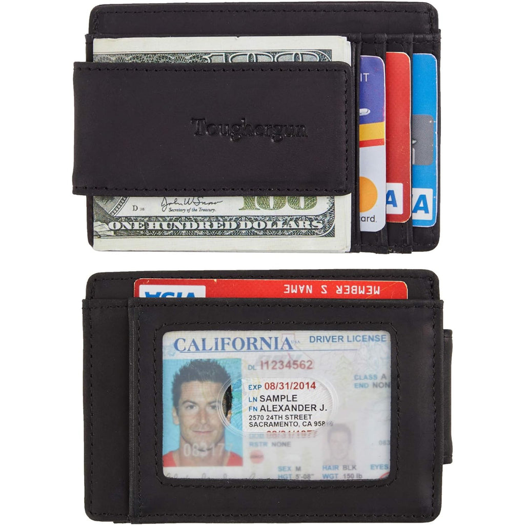 Toughergun Slim Minimalist Wallet for Men with Magnetic Money Clip Leather Wallet, Credit Card Holder RFID Blocking Front Pocket Holds Cash and Cards
