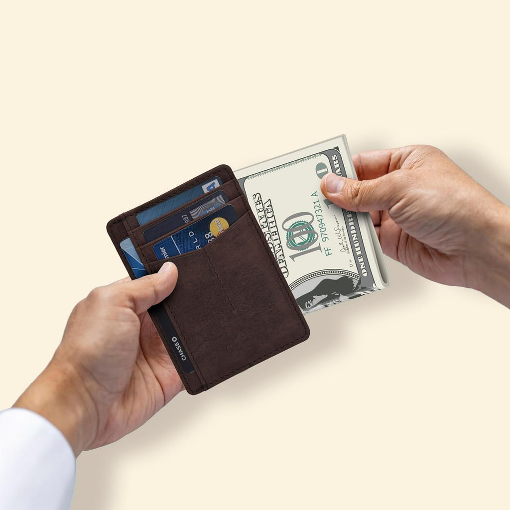 Leather Minimalist Wallet for Men & Women RFID Front Pocket Leather Card Holder Wallets