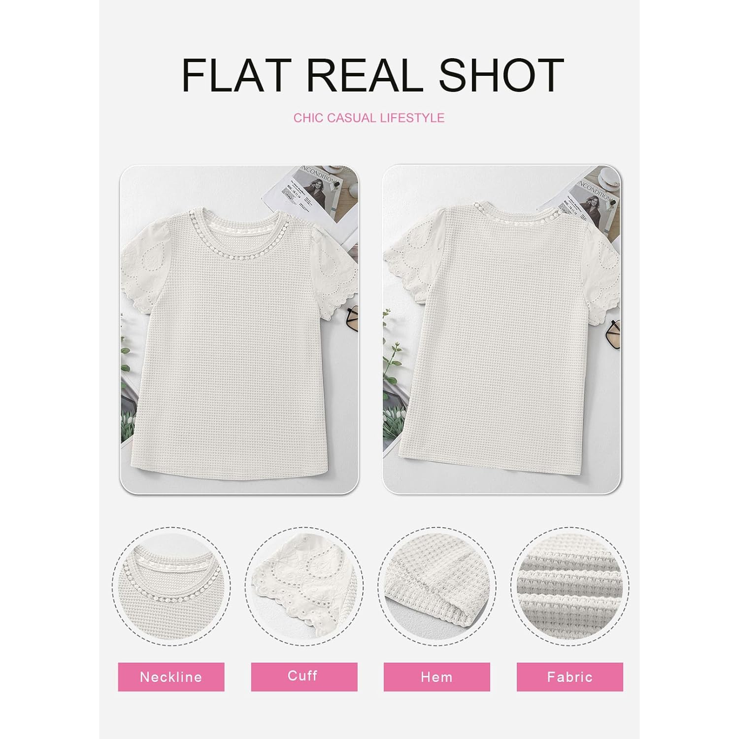 SHEWIN Womens Frenchy Summer Tops Crewneck Short Sleeve T Shirts Casual Waffle Knit Jacquard Blouses Top Shirts
