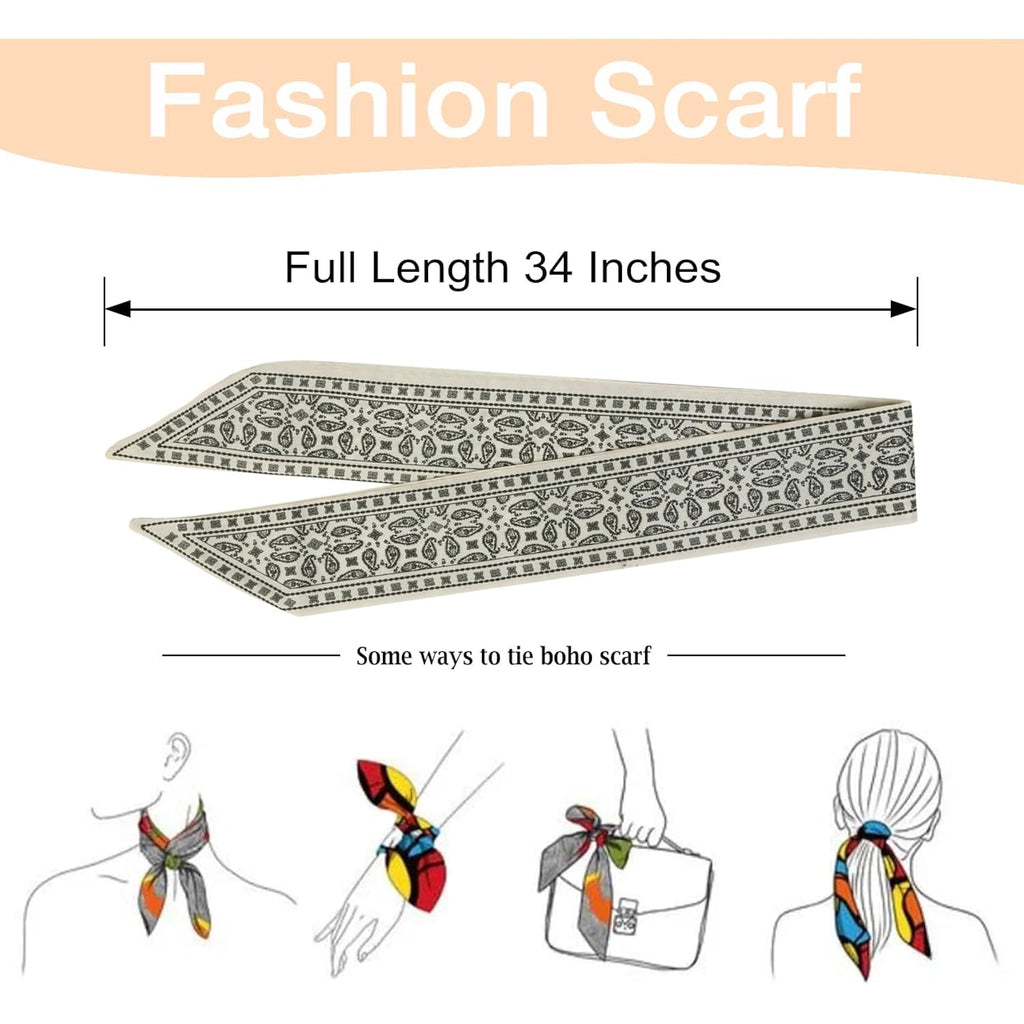 4Pcs Fashion Scarves for Women, Multifunctional Boho Scarves Headbands Satin Scarf for Bag Hair Accessories