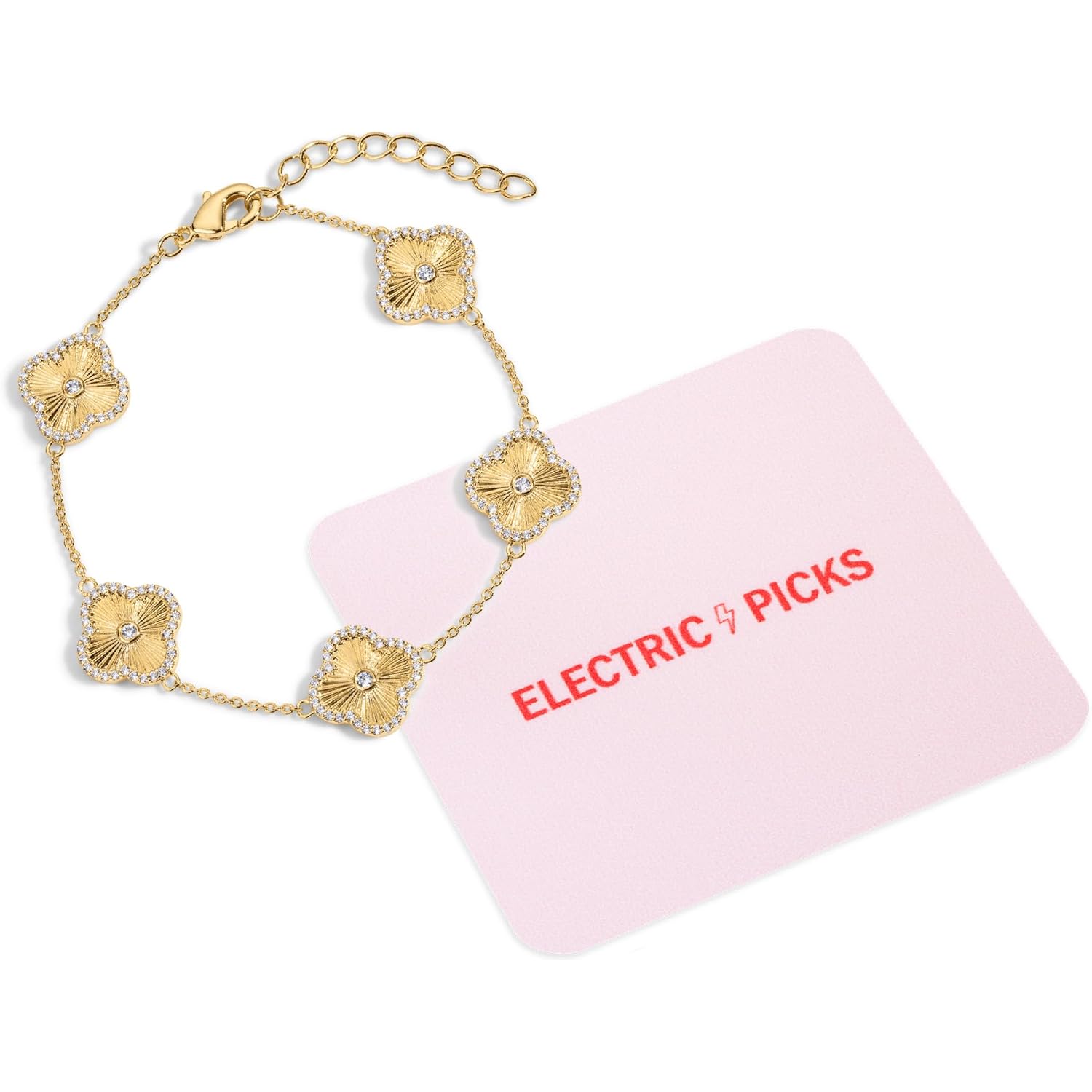 Electric Picks Clover Icon Bracelet for Women – Ideal for Layering or Solo Wear - Adjustable 6.5" Link - 14K Gold Plated