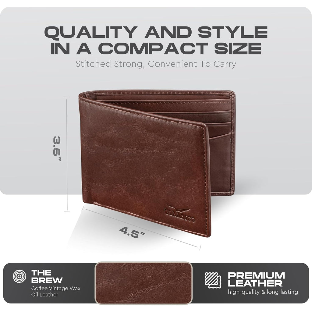 Claasico Men’s Bifold Wallet for Men – Genuine Leather RFID Wallet, Slim Billfold Cardholder w/ID Window – Gift Box Included