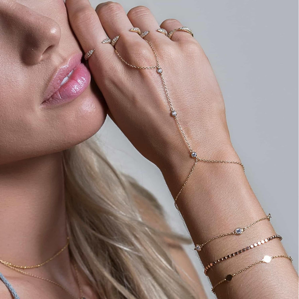 Gold Hand Chain Bracelet for Women Trendy, Dainty 14k Gold Ring Bracelet Hand Chain Finger Ring Slave Cuff Bracelet Cubic Zircon Hand Jewelry for Women Accessories