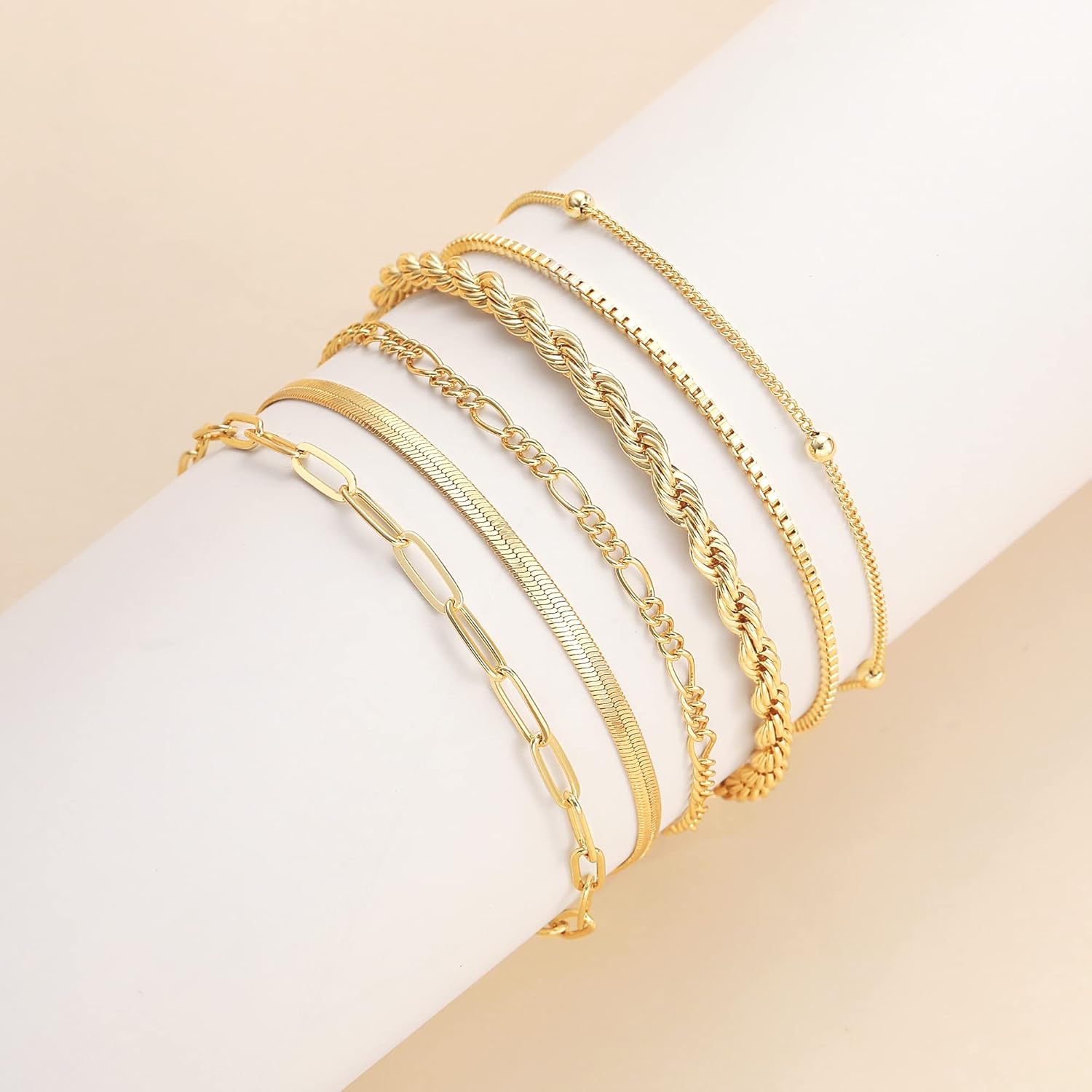 DEARMAY Gold Bracelets for Women Waterproof, 14K Real Gold Jewelry Sets Trendy Thin Dainty Stackable Cuban Link Paperclip Chain Bracelet Pack Fashion Accessories Gifts for Womens