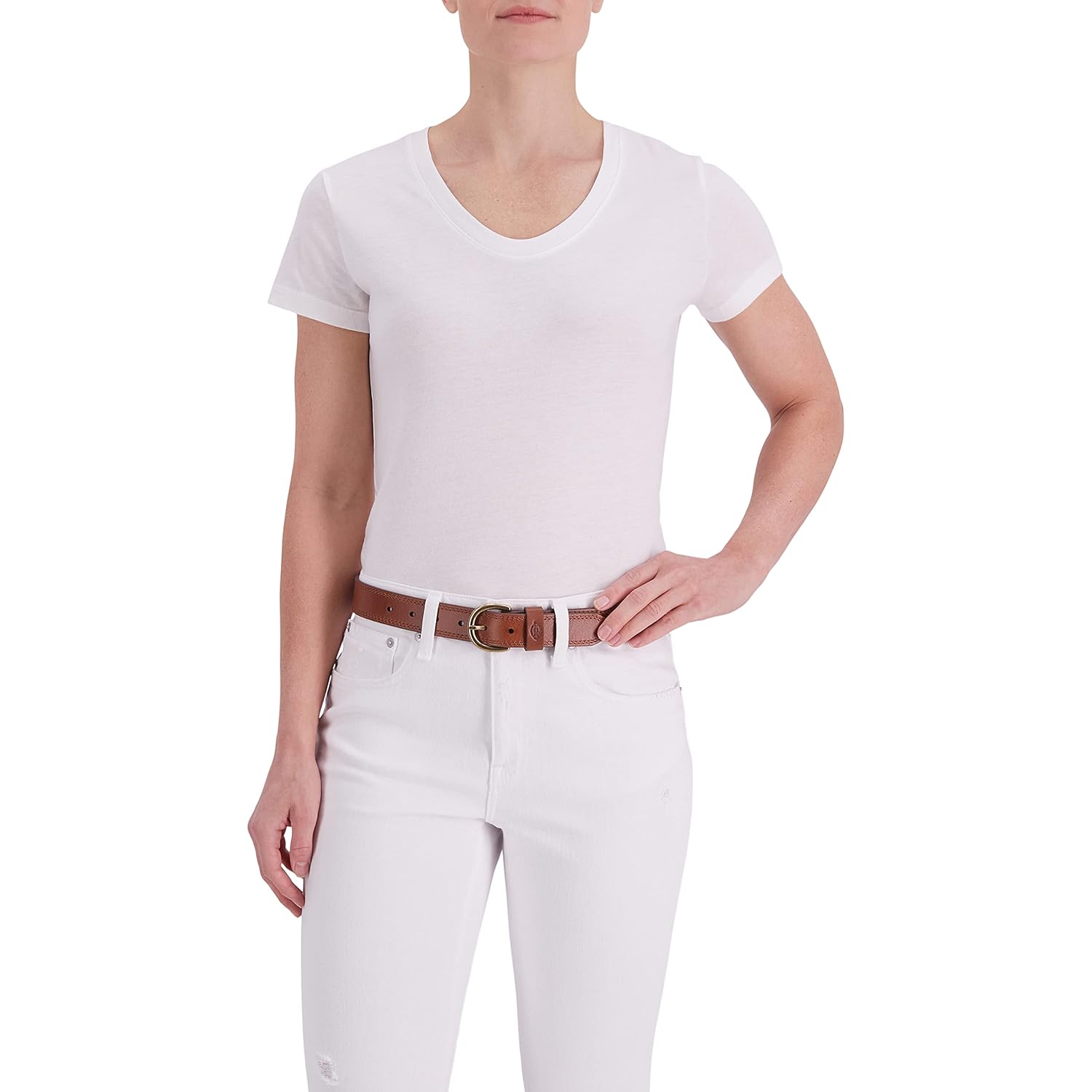 Dickies Women's Casual Leather Jean Workwear Belt with Round Harness Buckle