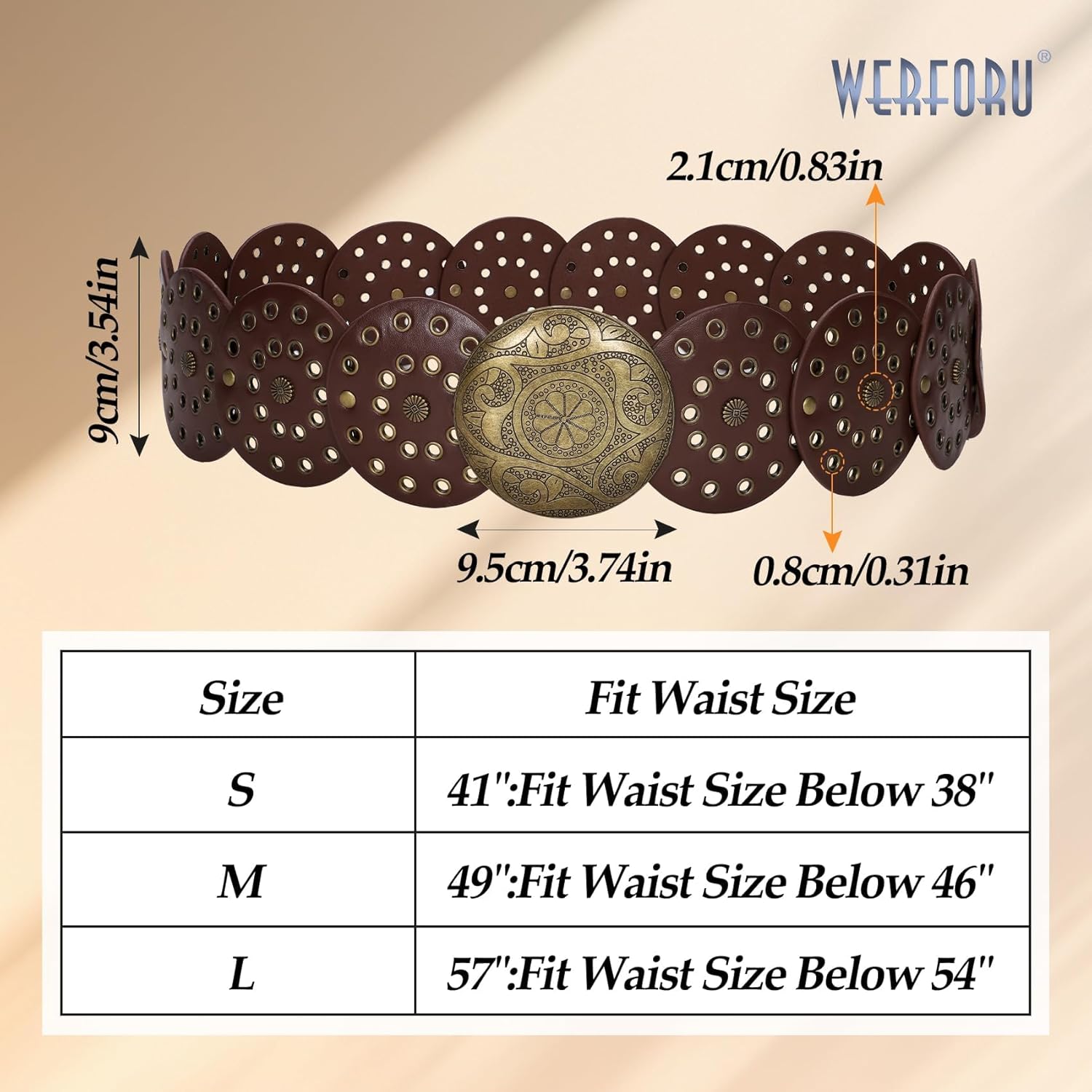 WERFORU Women Vintage Leather Belt Western Disc Waist Belts Ladies Western Belt Boho Belt for Dress Jean-