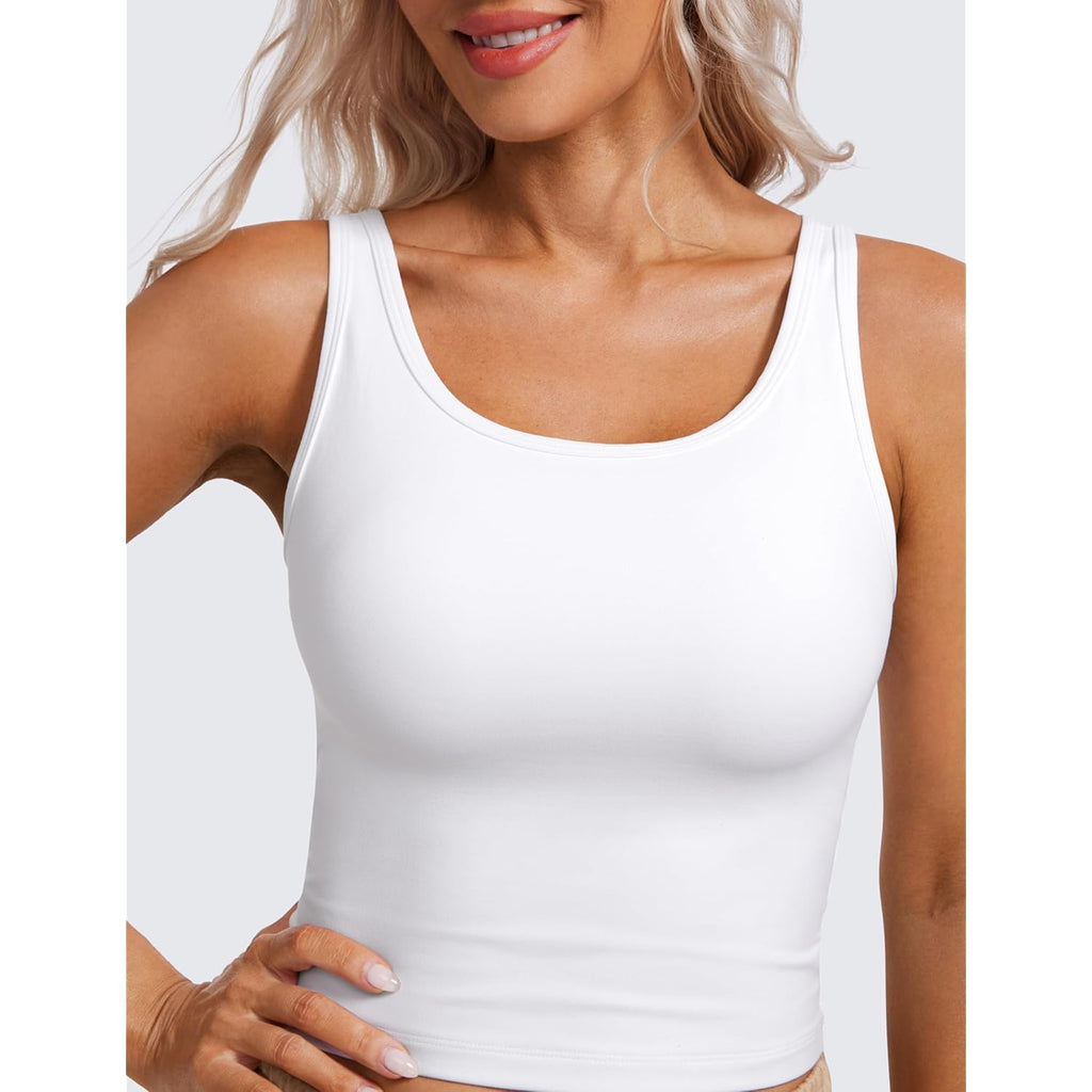 CRZ YOGA Womens Butterluxe Double Lined Workout Tank Tops Scoop Neck Racerback Cropped Casual Sleeveless Shirt