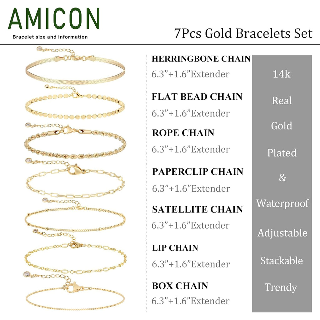Gold Bracelets for Women,Dainty 14K Gold Plated Stack Set Trendy Stackable non tarnish Paperclip Chain Bracelets Gold Jewelry Sets Gifts for Women