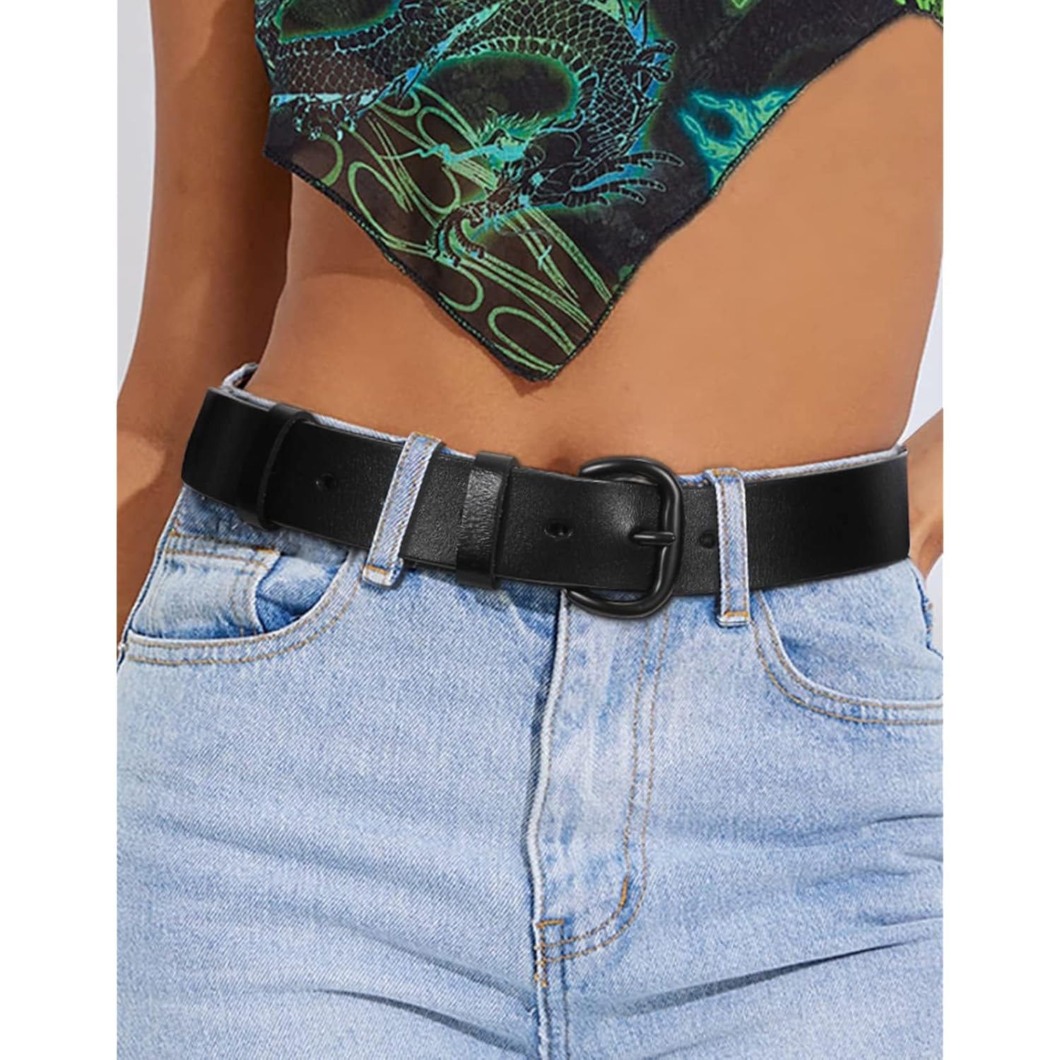 WHIPPY Women Leather Belt for Jeans Pants Dresses Black Ladies Waist Belt with Pin Buckle
