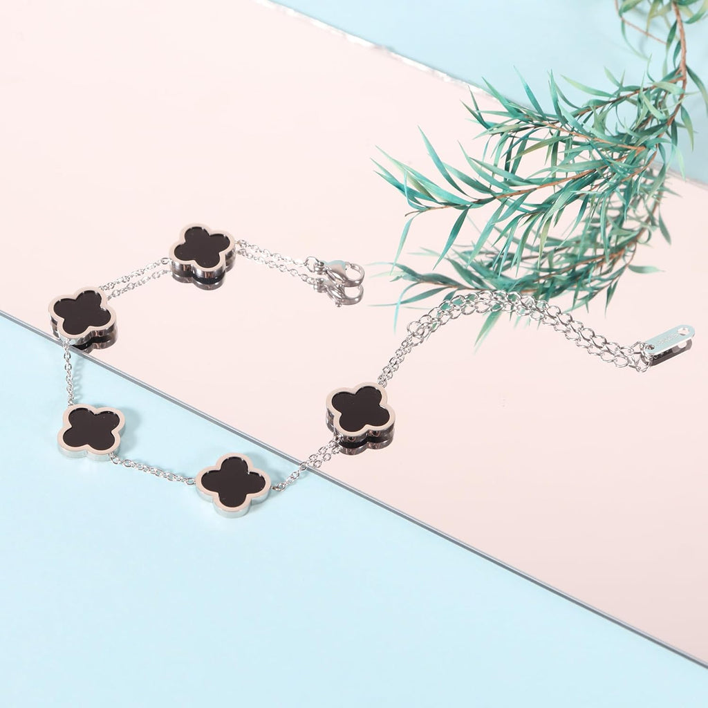 3PC Clover Bracelets Set 18k Gold Plated Lucky Clover Bracelet Women Adjustable Link Bracelets Cute Gold Jewelry