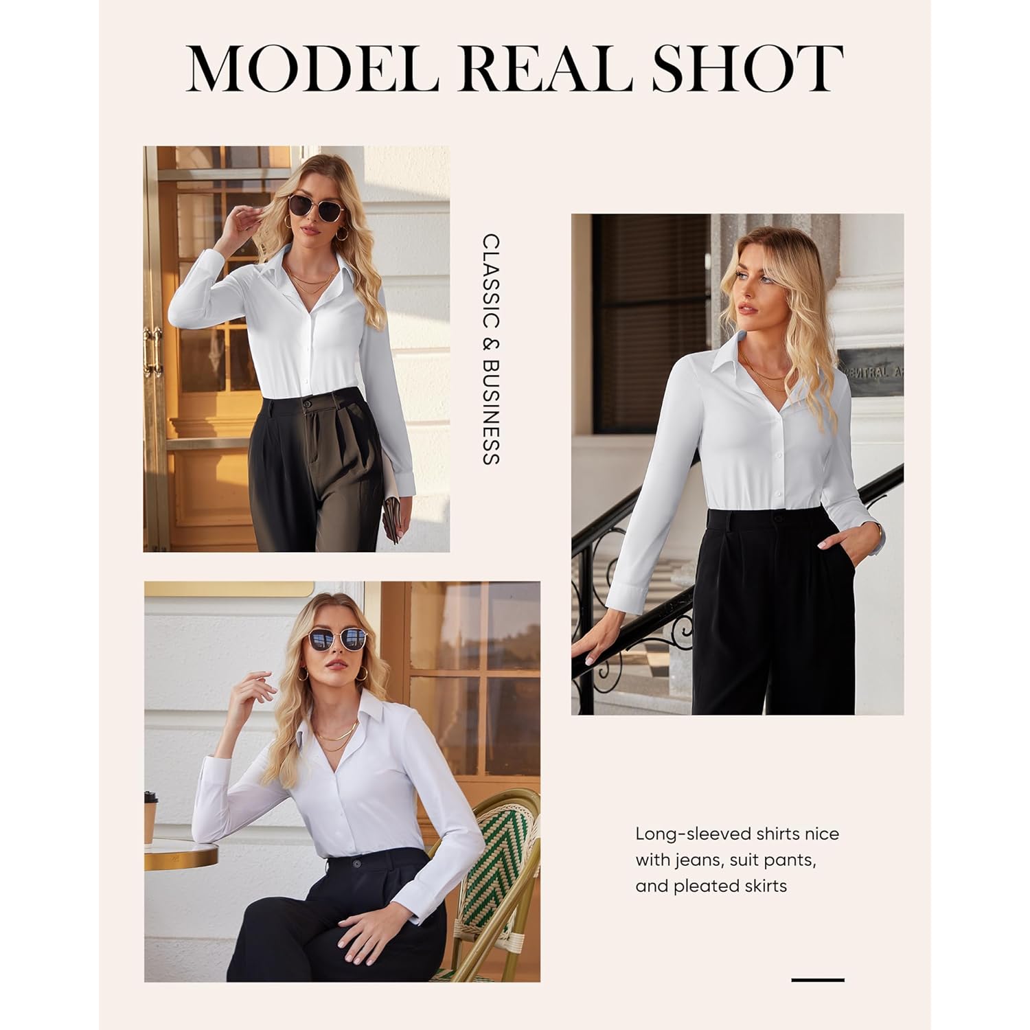 siliteelon Button Down Shirts for Women Slim fit Long Sleeve Stretch Dress Shirts Work Shirt Wrinkle Free Office Blouses