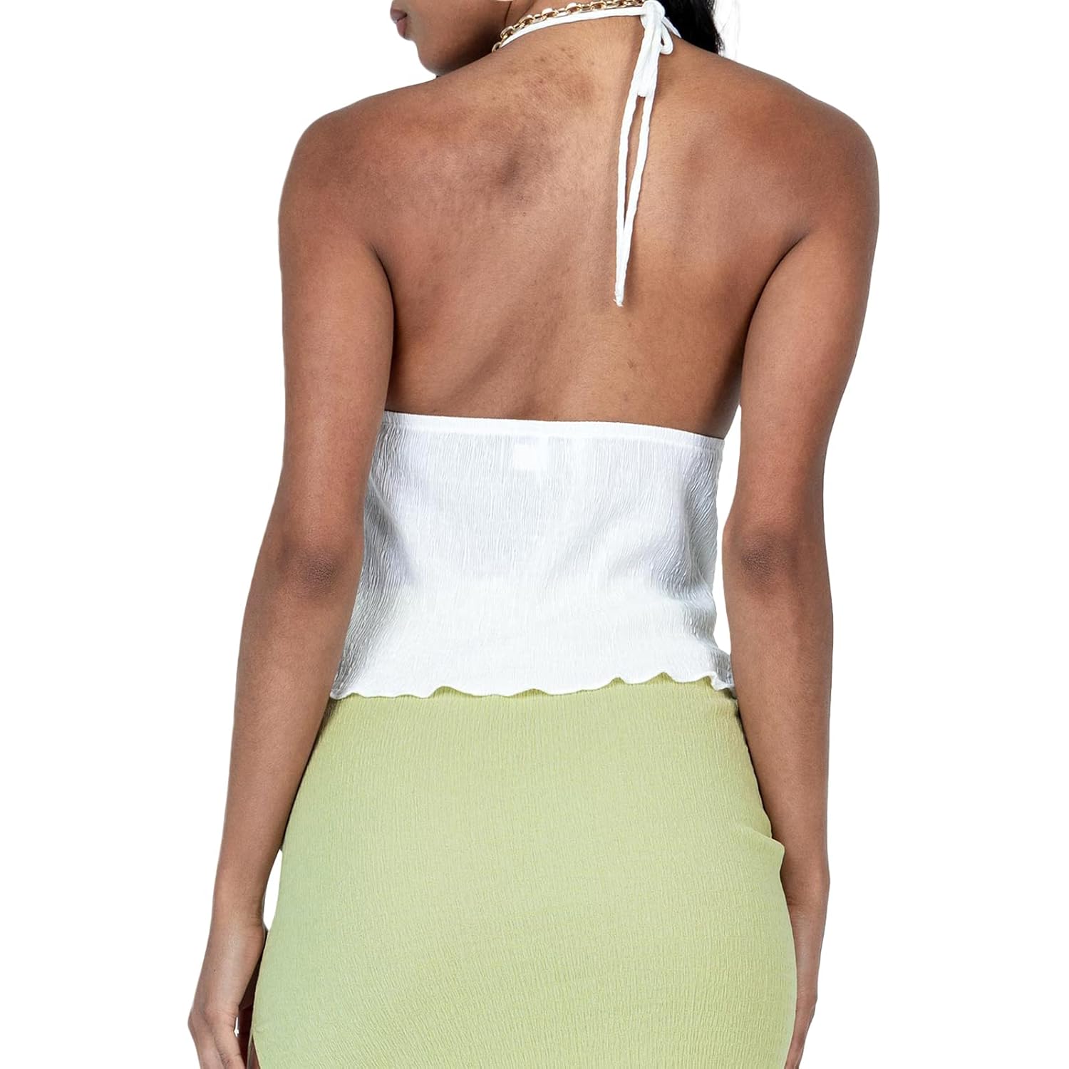 Women Y2k Front Tie Crop Tops Halter Neck Flowy Plisse Summer Going Out Top Sexy Split Sleeveless Cami Shirt