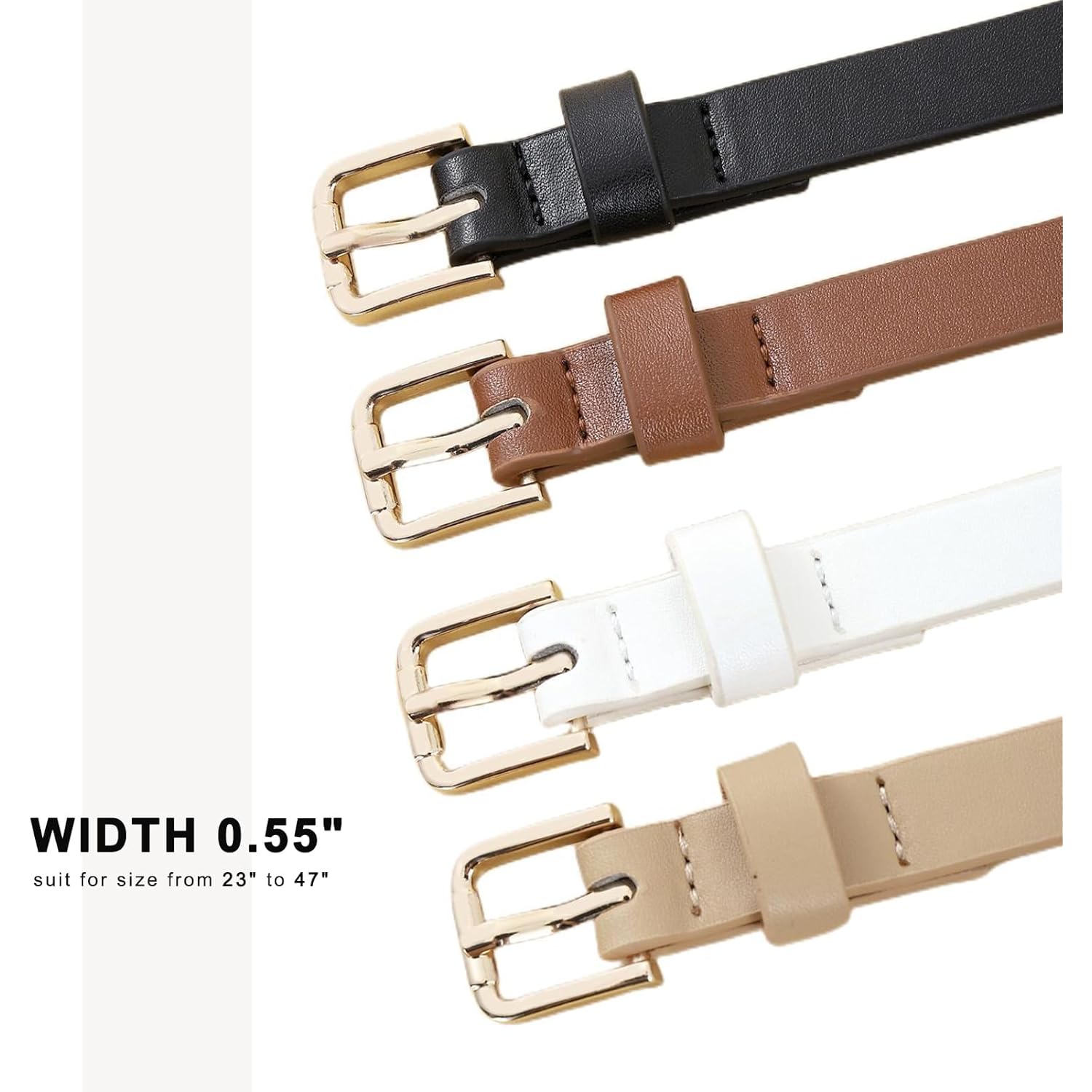 HOTWILL 4 Pack Women Skinny Belts for Jeans Dress Thin Waist Belt for Ladies with Gold Buckle 0.55" Width