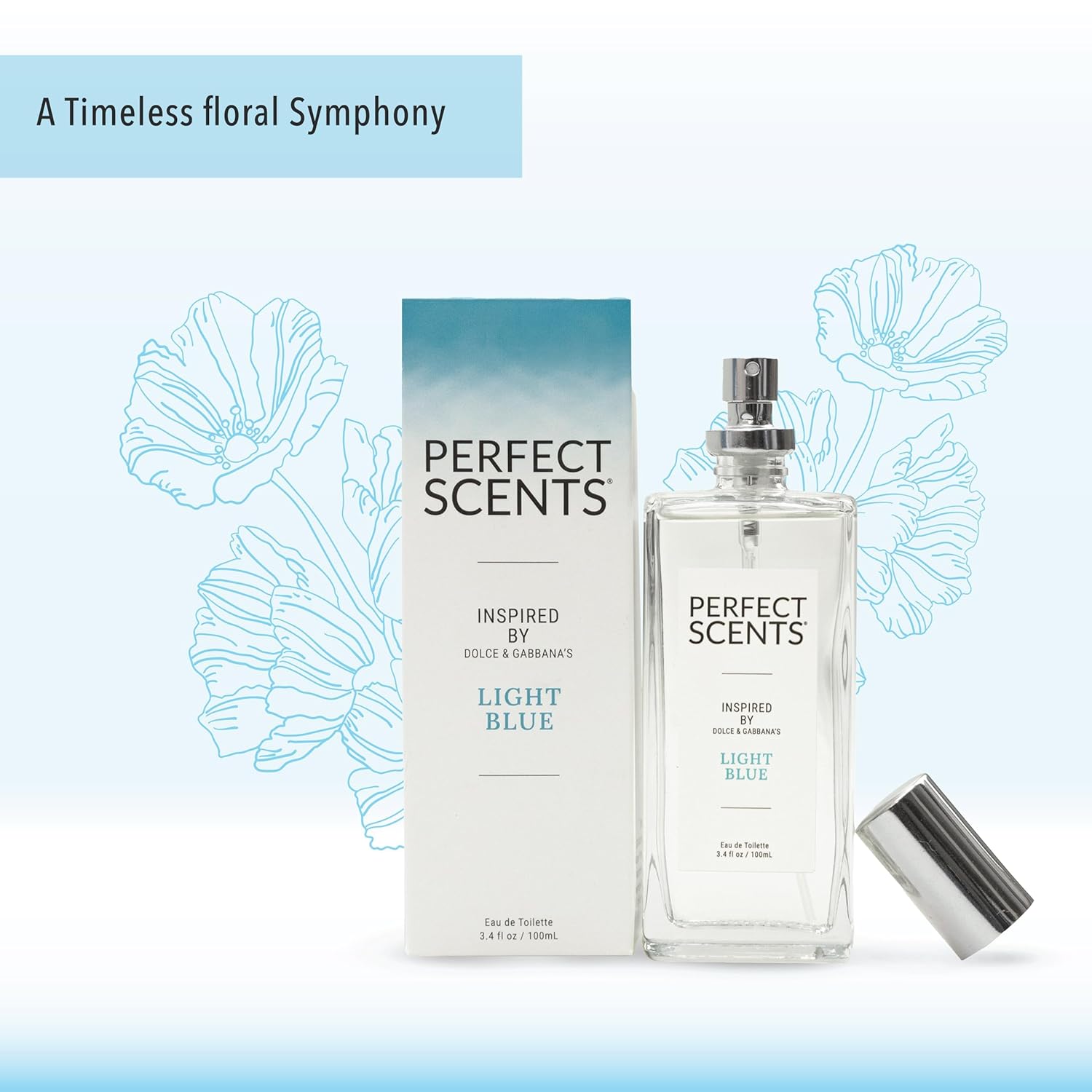 Perfect Scents Fragrances | Inspired by D&G’s Light Blue | Women’s Eau de Toilette | CLEAN, Vegan, Paraben, Phthalate Free | Never Tested on Animals | 3.4 Fl Oz