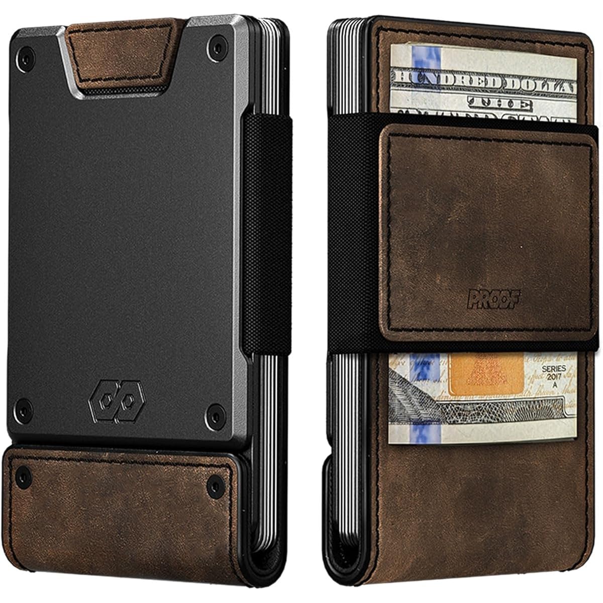PROOF Wallet | Slim Minimalist Wallets for Men | Leather & Metal | RFID Wallet | Front/Back Pocket | Gift Box | Veteran Owned