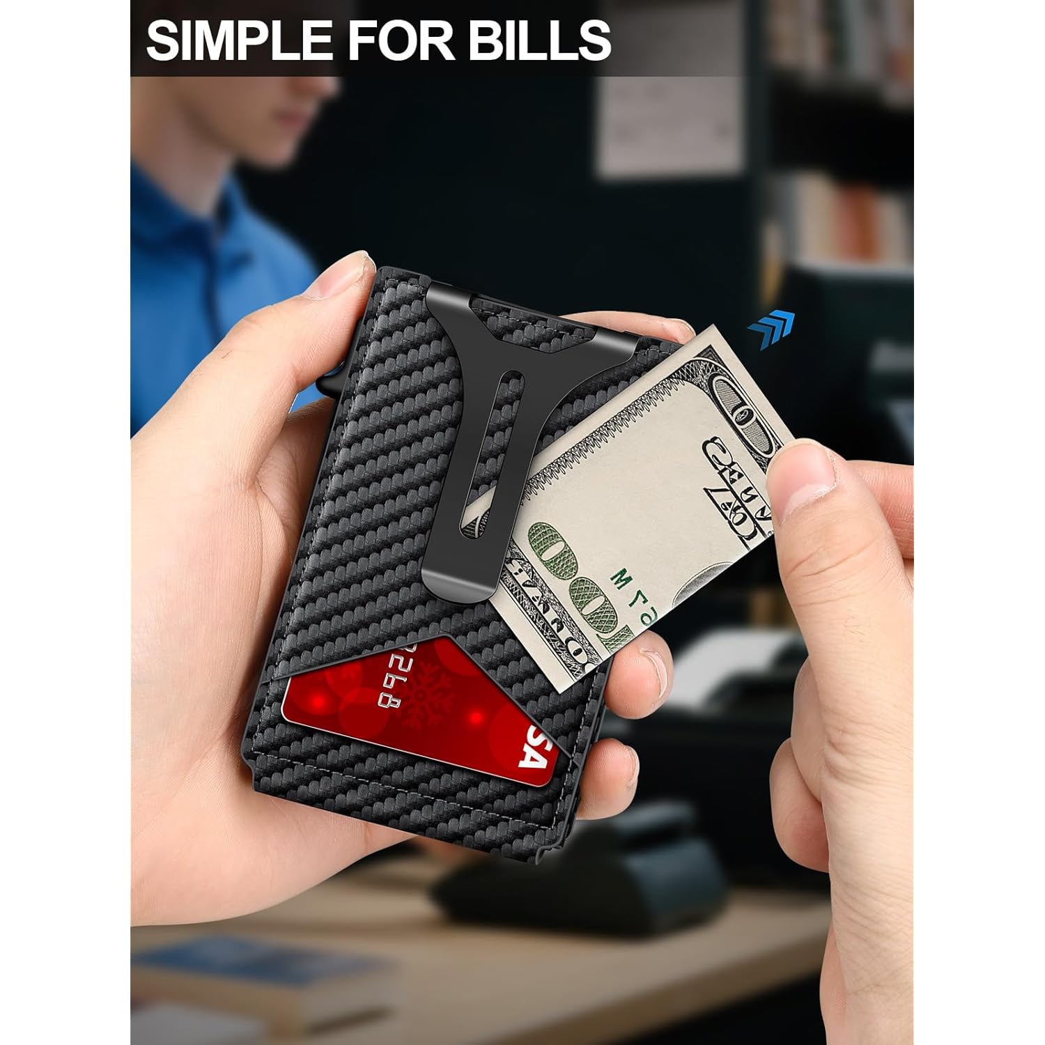 Wallet for Men RFID Wallet with Money Clip, Slim Pop Up Card Holder for 10-12 Cards, Minimalist Smart Credit Card Case with ID Window, Bifold Metal Wallet for Front Pocket, Gifts for Men