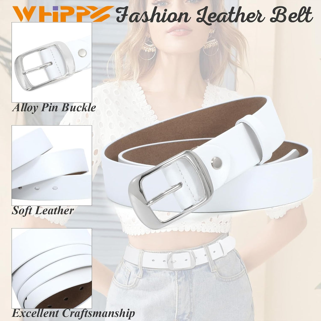 WHIPPY Women Leather Belts for Jeans Pants Fashion Dress Belt for Women with Solid Pin Buckle