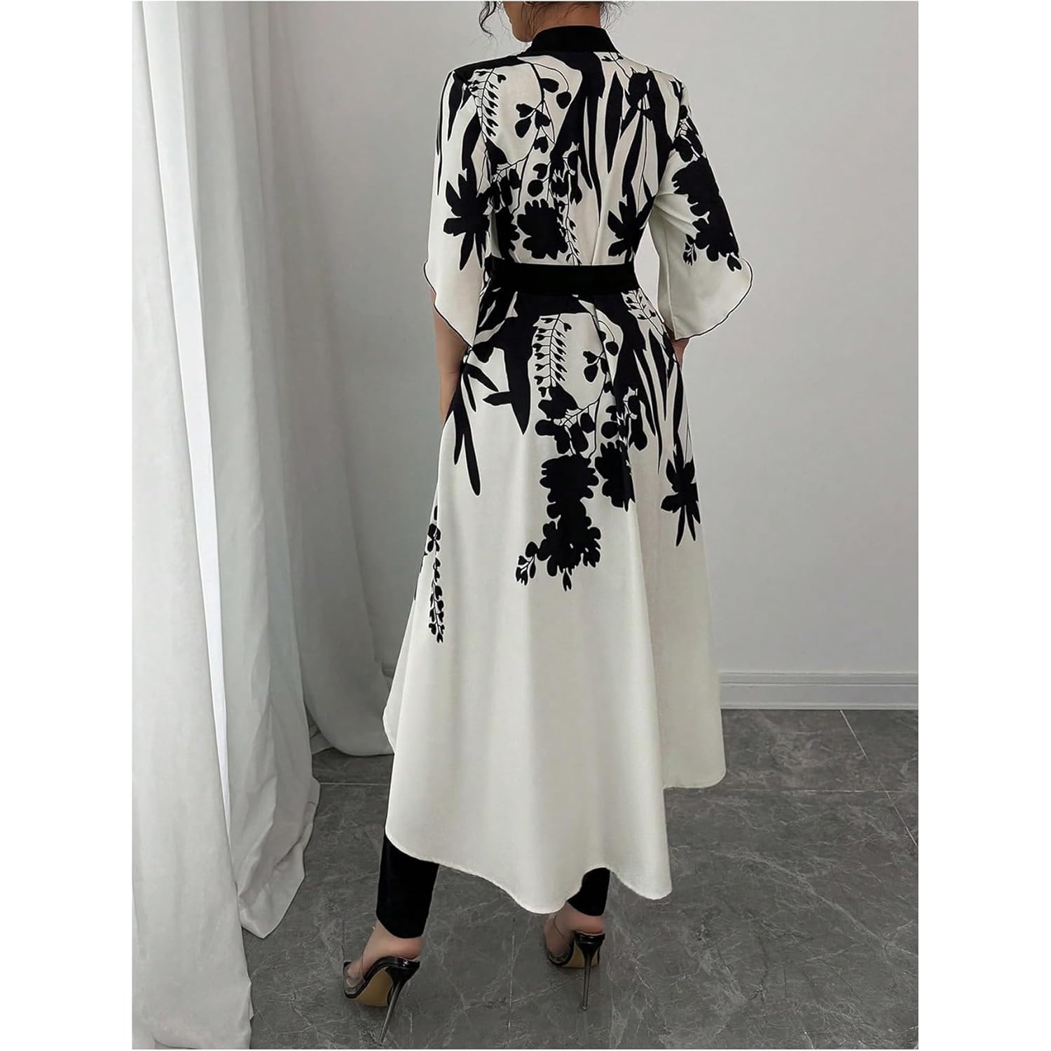 MakeMeChic Women's Floral Bell Sleeve Blouse V Neck High Low Tie Front Work Dressy Tops