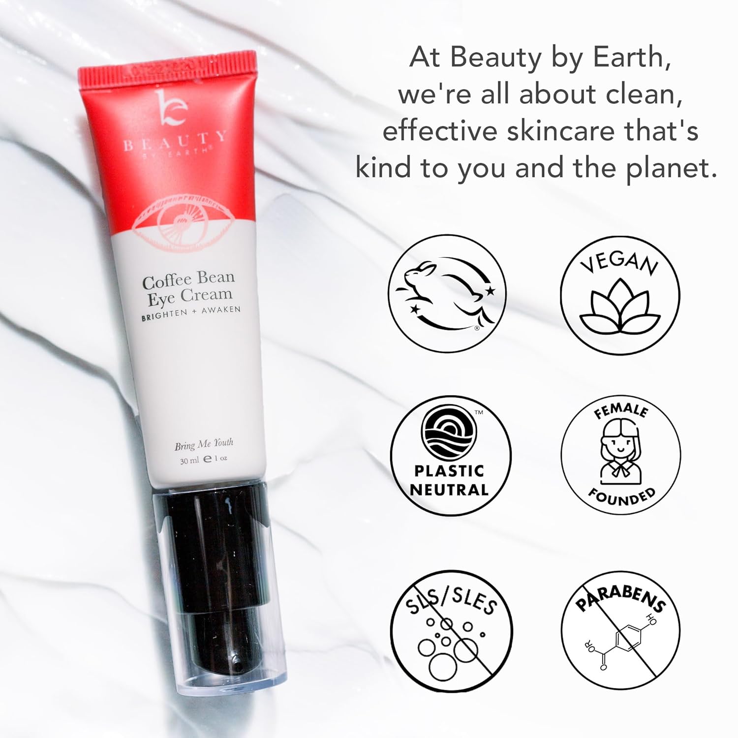 Beauty by Earth Caffeine Eye Cream for Puffiness & Bags Under Eyes - USA Made with Natural & Organic Ingredients, Under Eye Cream for Dark Circles with Glycerin & Vitamin E, Brightens & Refreshes