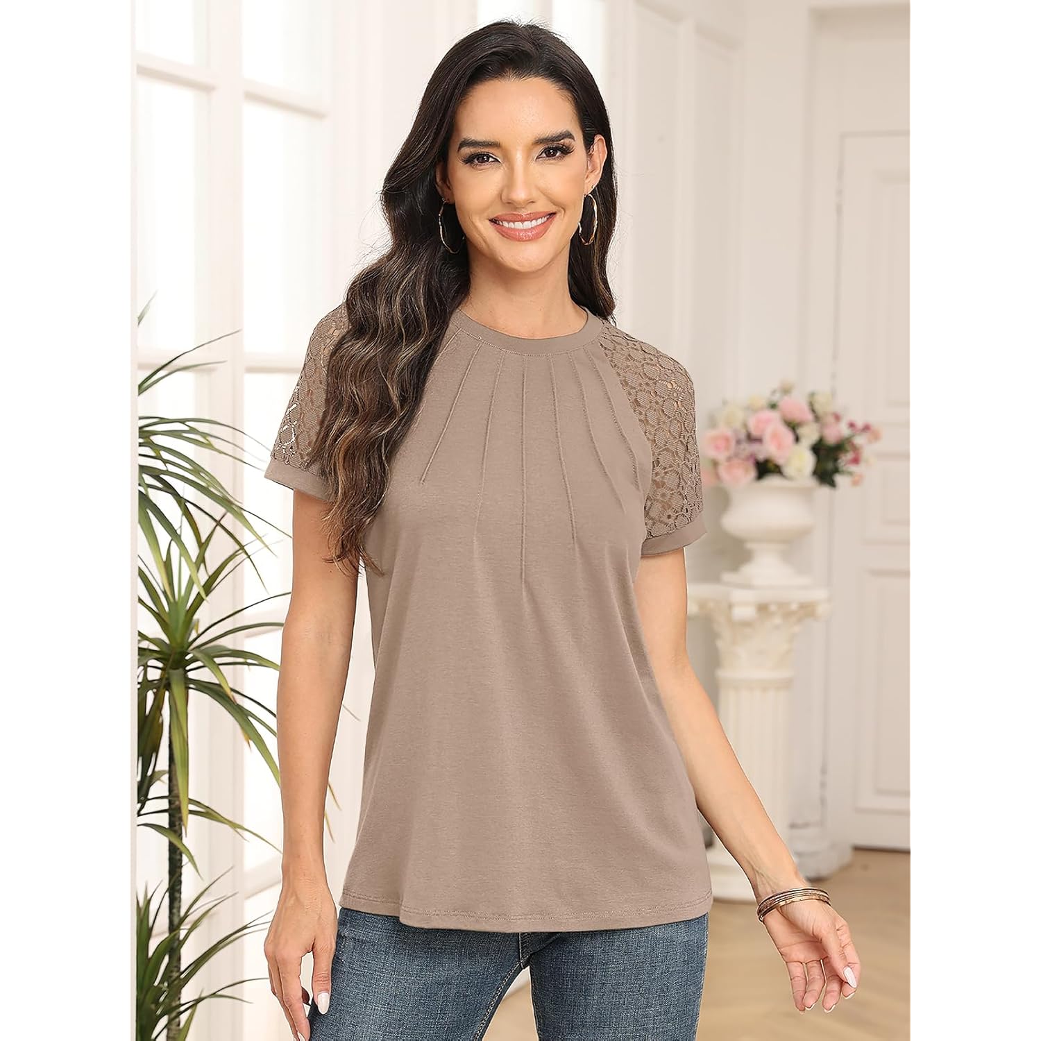 AUTOMET Womens Summer Tops Spring Shirts Trendy Vacation Outfits Short Sleeve Business Tshirts Fashion Casual Blouses