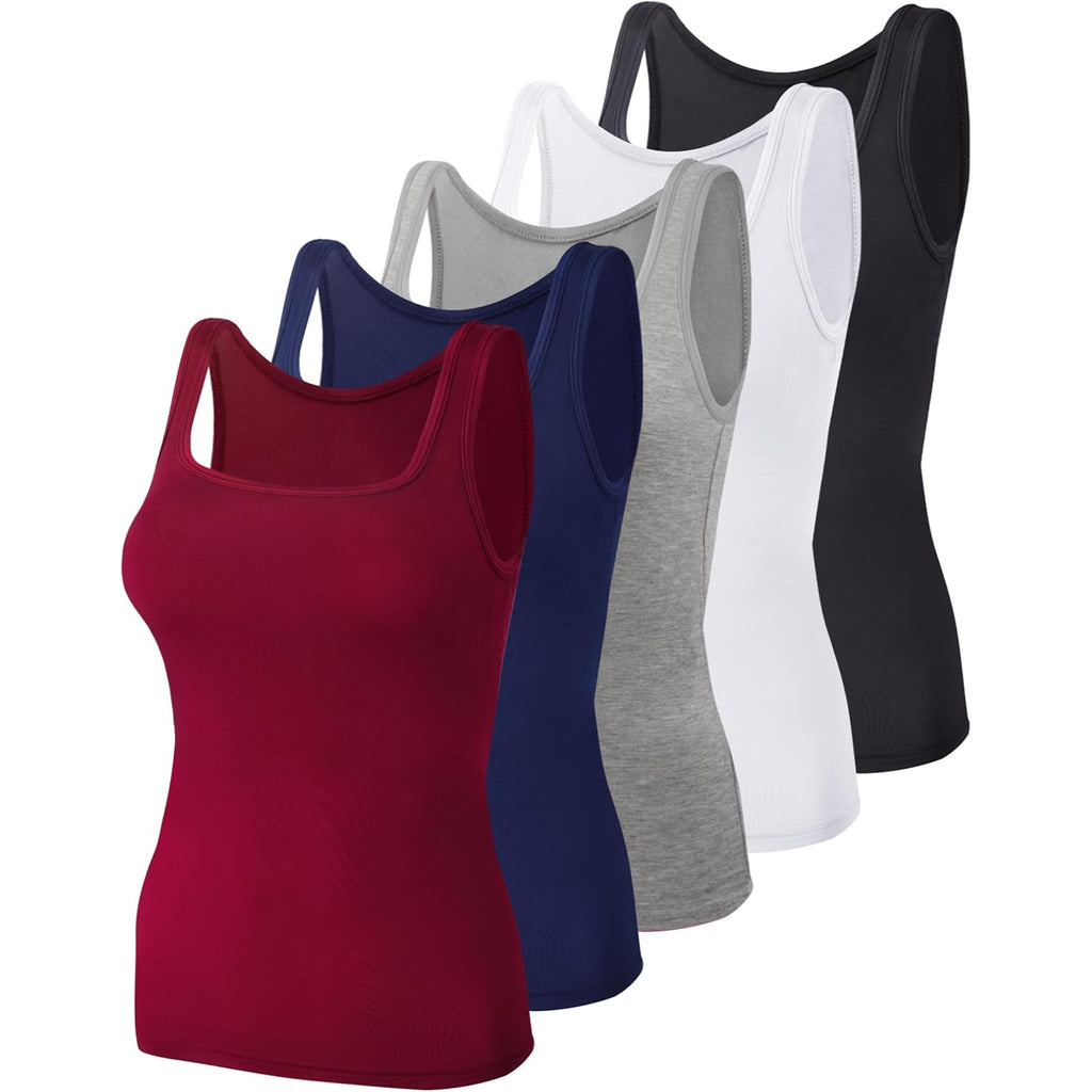 BQTQ 5 Pack Women's Tank Tops Square Neck Sleeveless Ladies Tank Top Undershirts