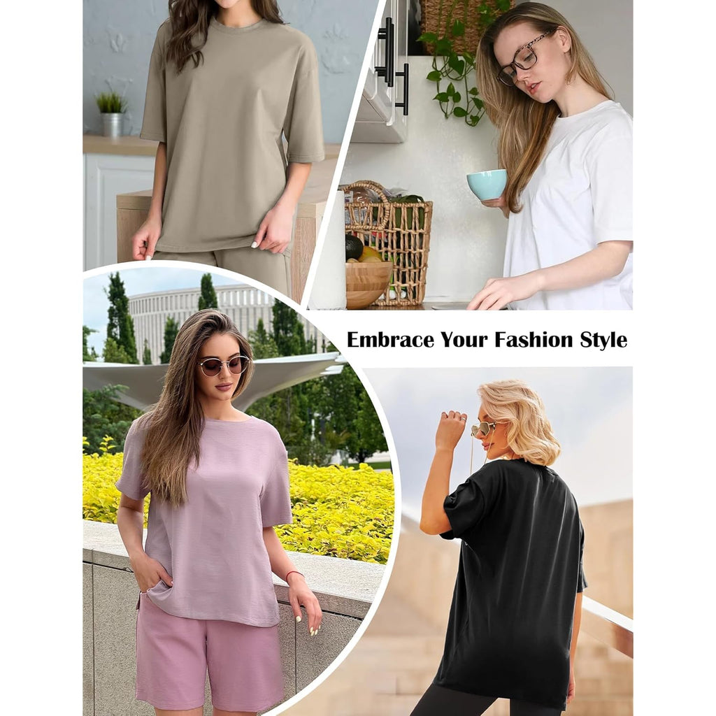3/4 Pack Oversized Tshirts for Women, Loose Fit Crew Neck Summer Baggy Tops Workout Tees Plus Size T Shirts
