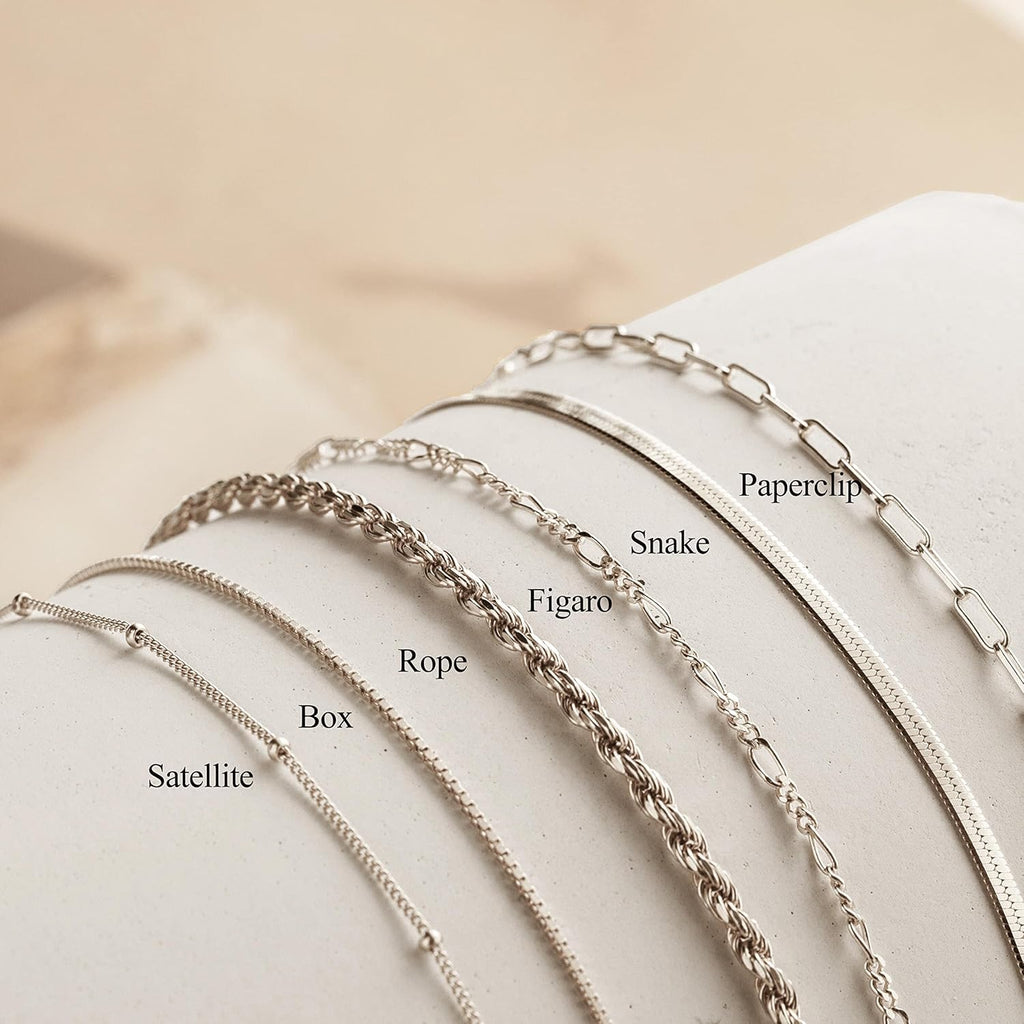 DEARMAY Dainty Silver Bracelets for Women Trendy, 925 Sterling Silver Jewelry Set for Women Bracelets for Women Paperclip Box Herringbone Figaro Rope Chain Bracelet Fashion Pack Gifts for Women
