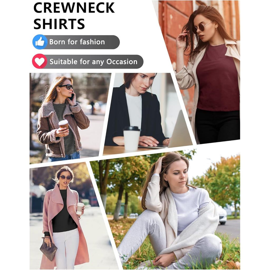4 Pack Women’s Long Sleeve Basic Shirts Crew Neck Slim Fitted Compression Gym Workout Athletic Underscrubs Tops
