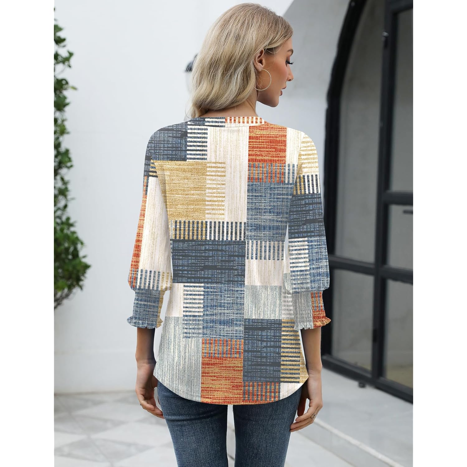 LOMON Women's 2025 Fashion Tops 3/4 Length Sleeve Business Casual Blouses Summer Tees Shirts（S-4XL
