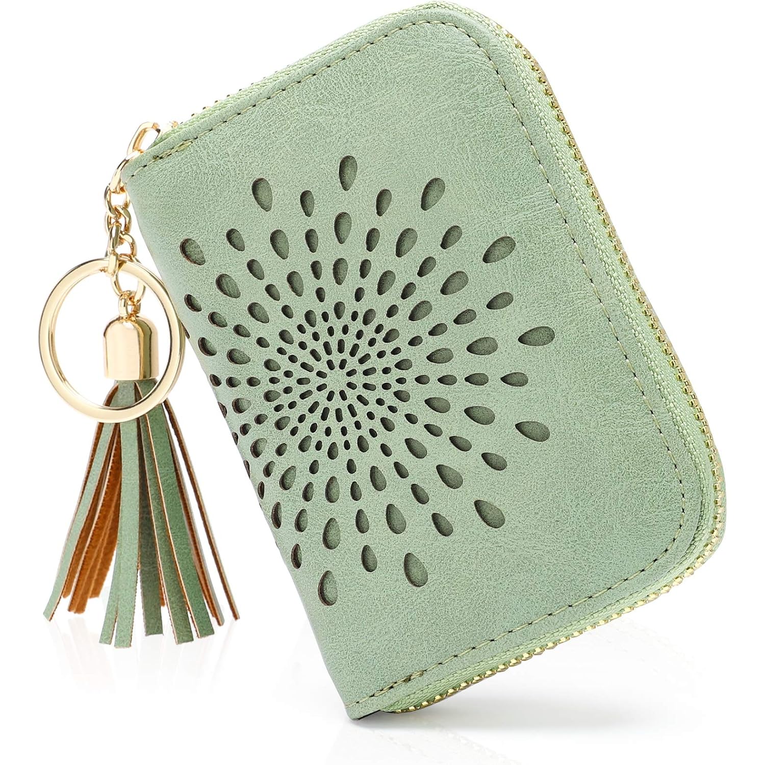 APHISON RFID Credit Card Holder Zipper Card Case Keychain Small Wallet for Women 1927 GREEN