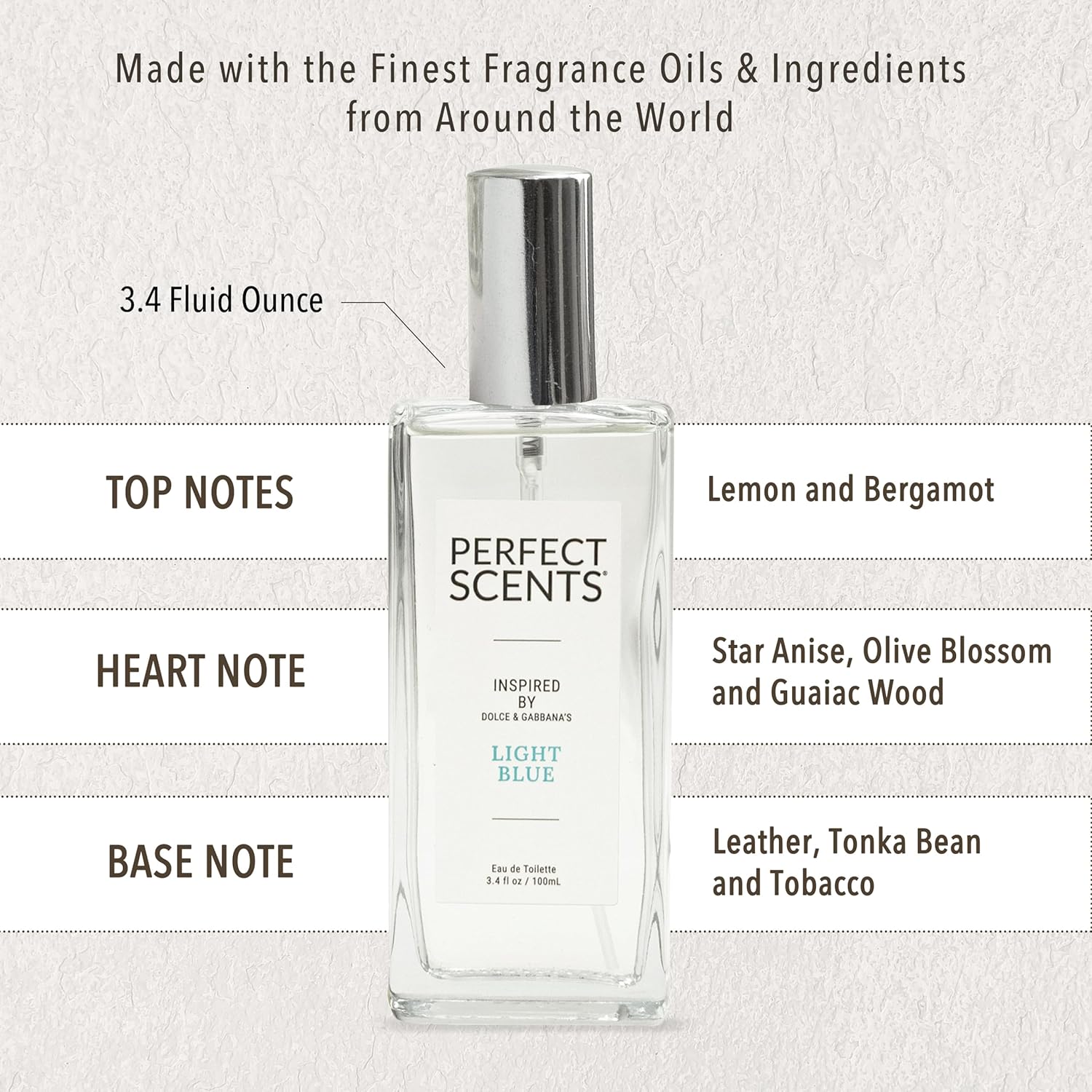 Perfect Scents Fragrances | Inspired by D&G’s Light Blue | Women’s Eau de Toilette | CLEAN, Vegan, Paraben, Phthalate Free | Never Tested on Animals | 3.4 Fl Oz