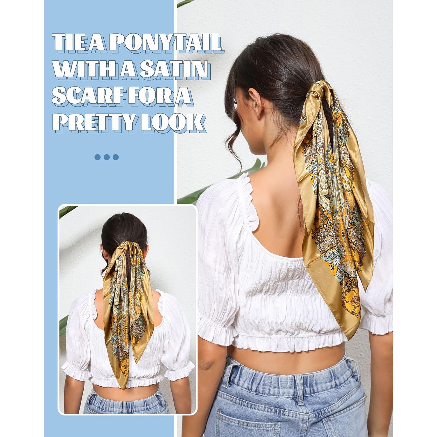 AWAYTR 35” Large Square Satin Head Scarf - 3Pcs Satin Hair Scarves Silk Bandana Scarf Headscarf Silk Feeling Scarf for Women